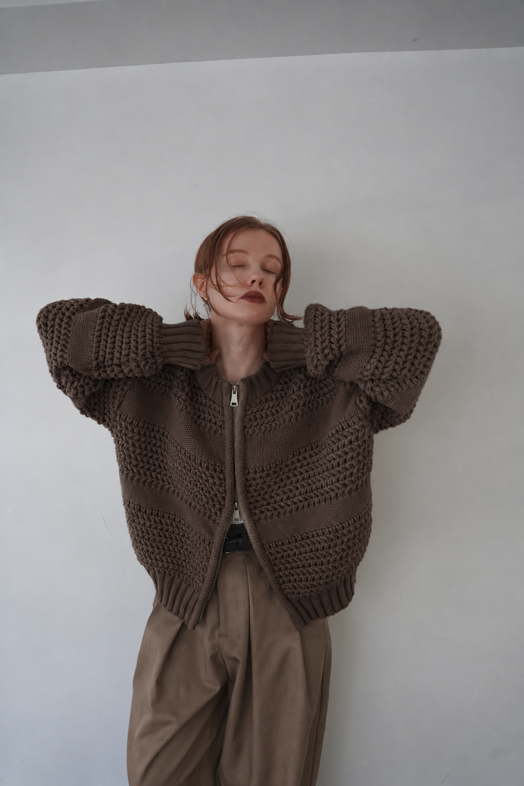Low Gauge Texture Zip Cardigan