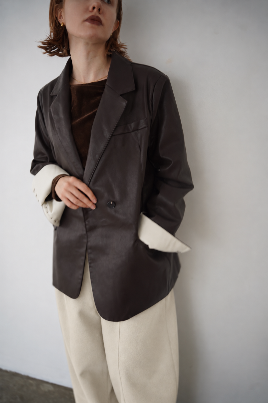 Bi-color cuffs leather jacket