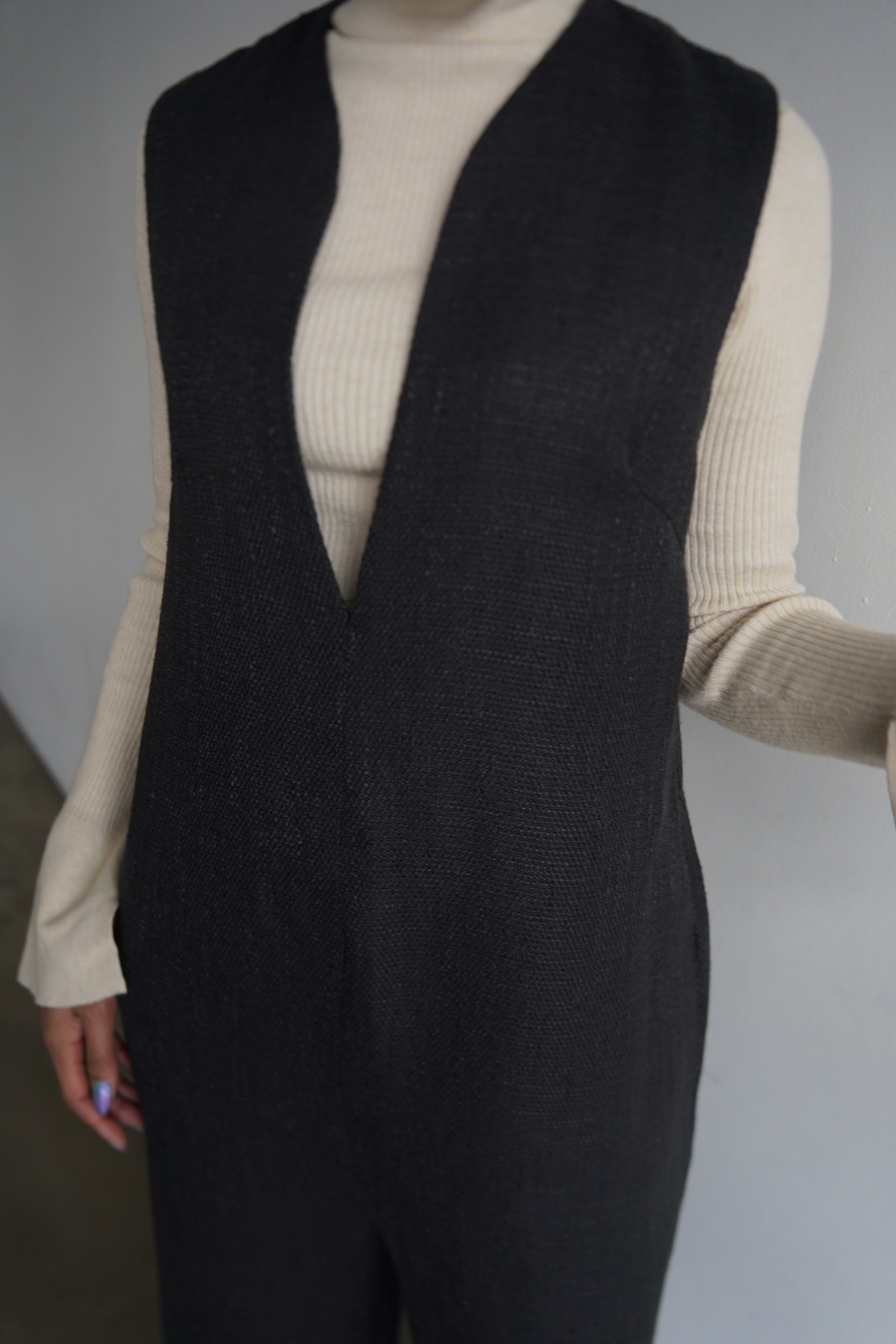 Deep V tweed all-in-one