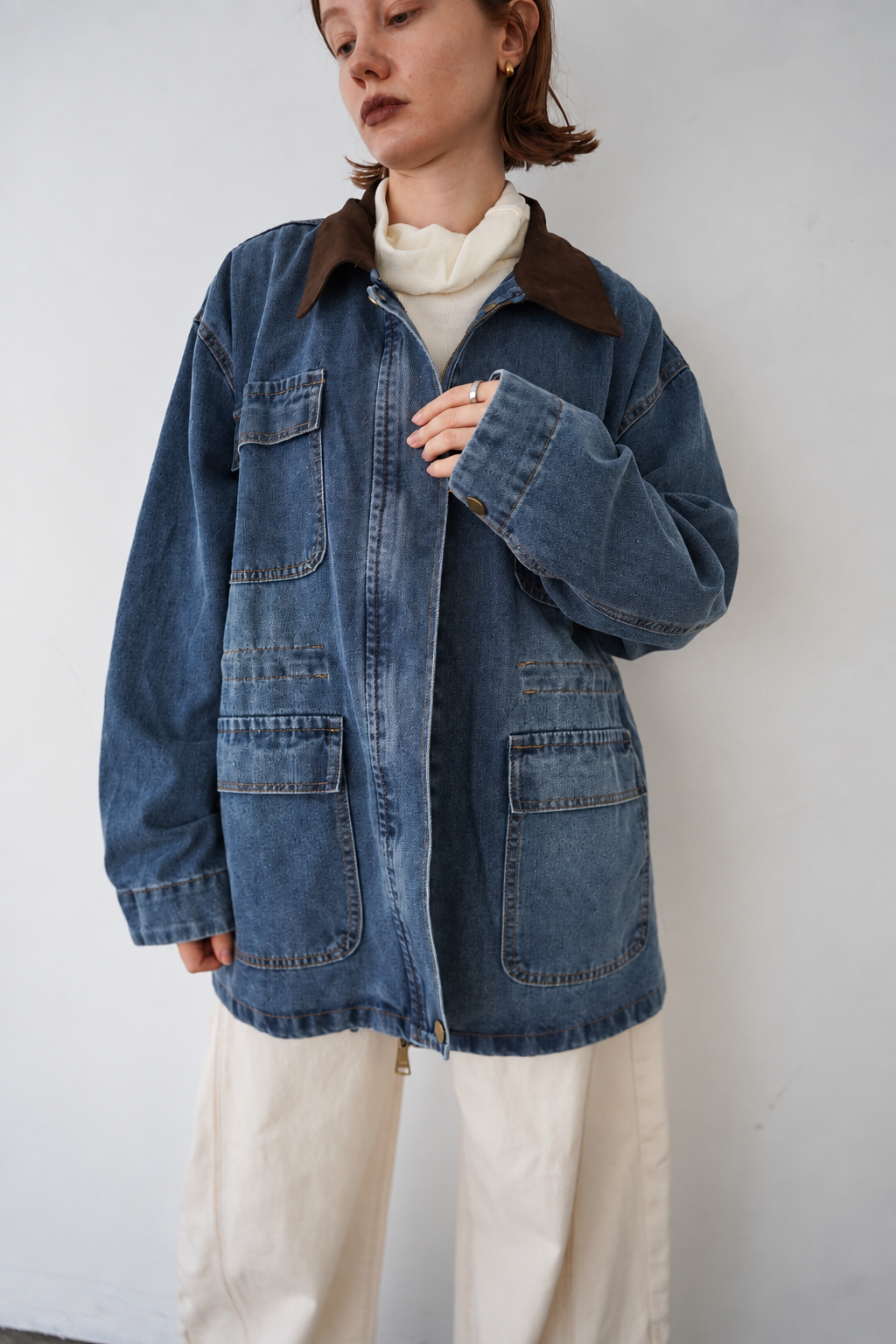 Corduroy Collar Two-Tone Jacket