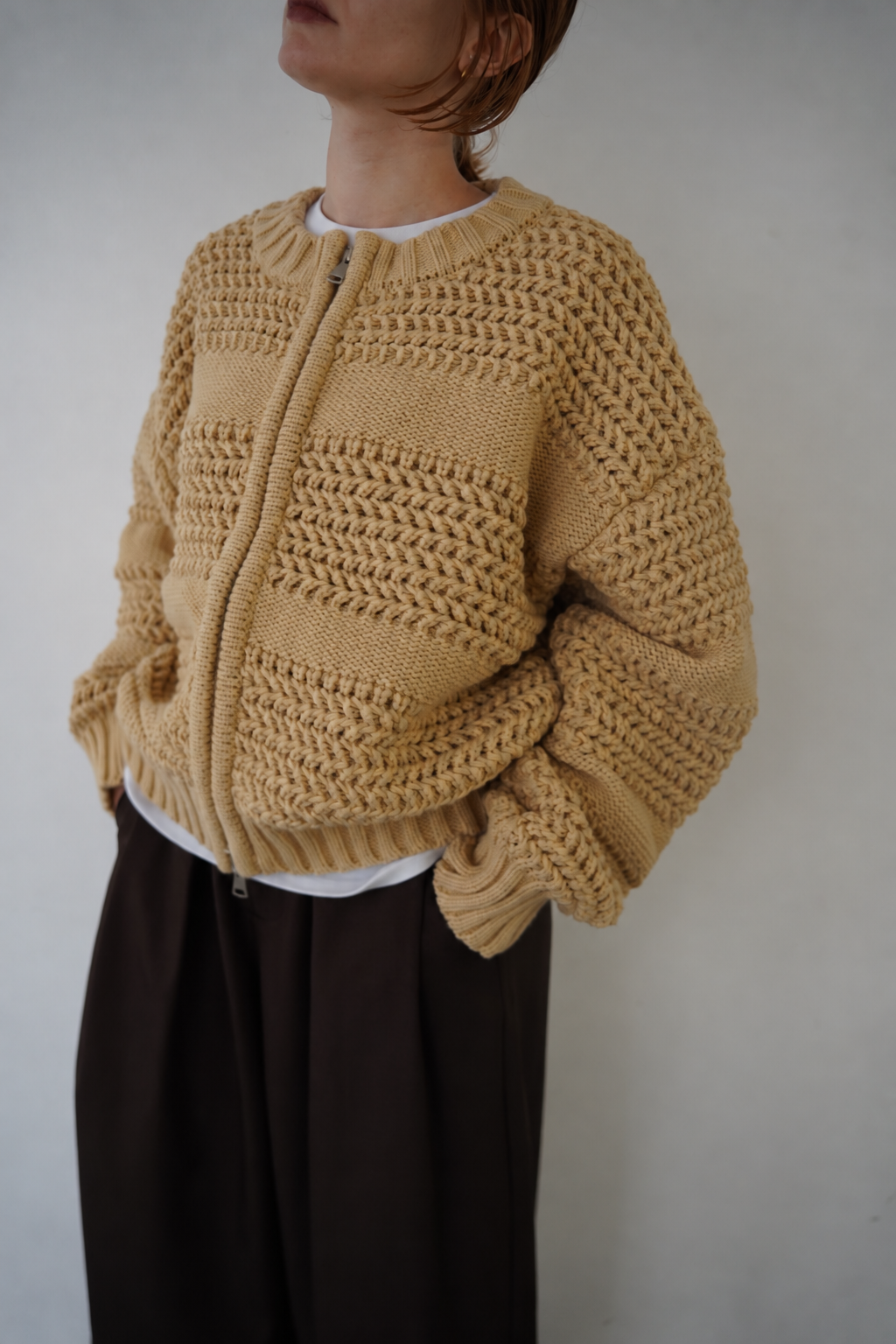 Low Gauge Texture Zip Cardigan