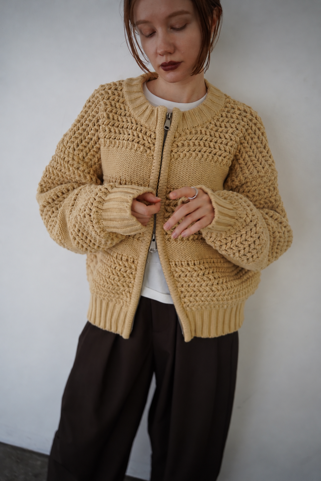Low Gauge Texture Zip Cardigan