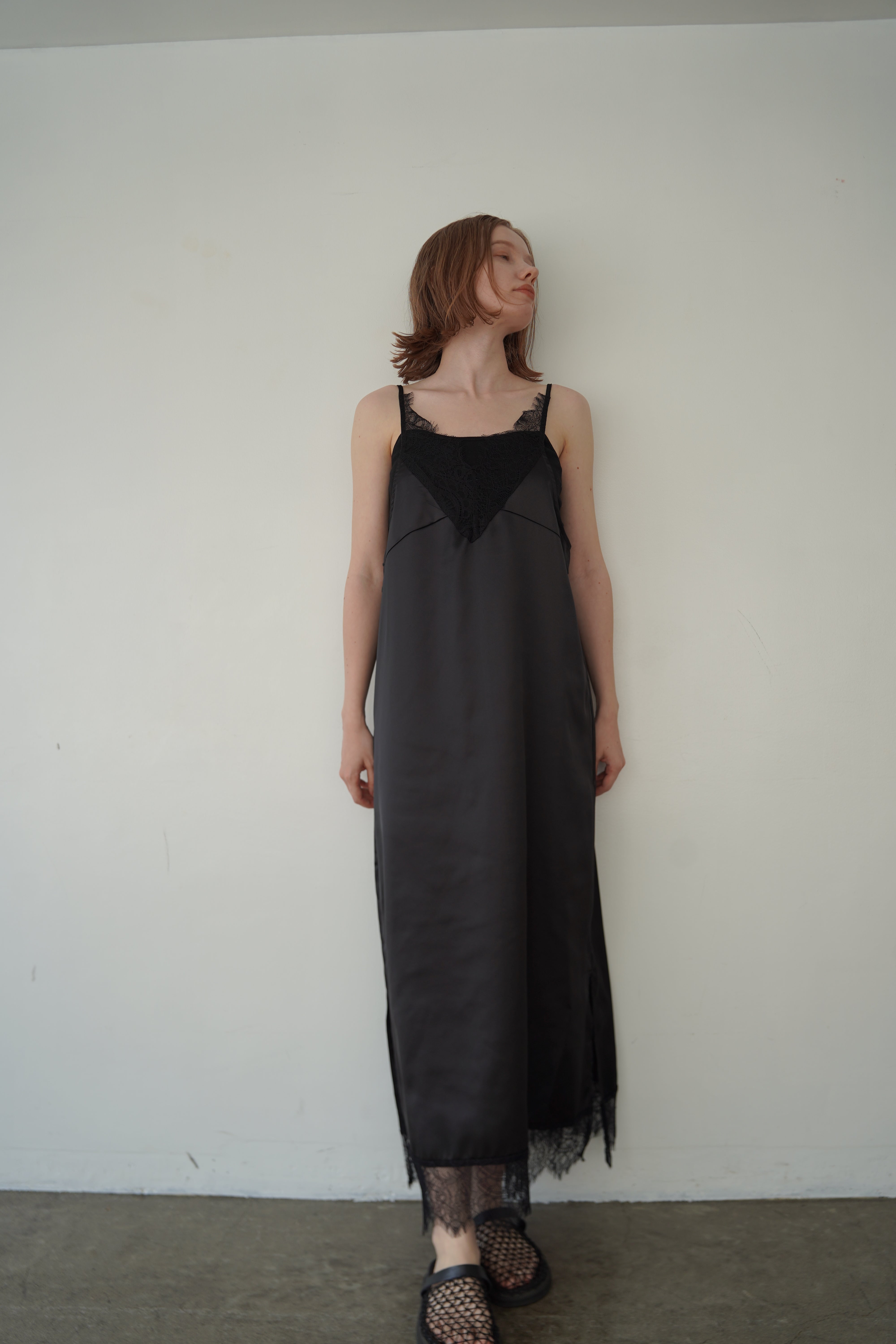 Race satin camisole one-piece
