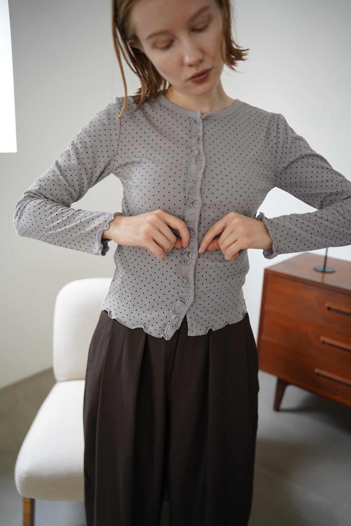 Dot frill cardigan