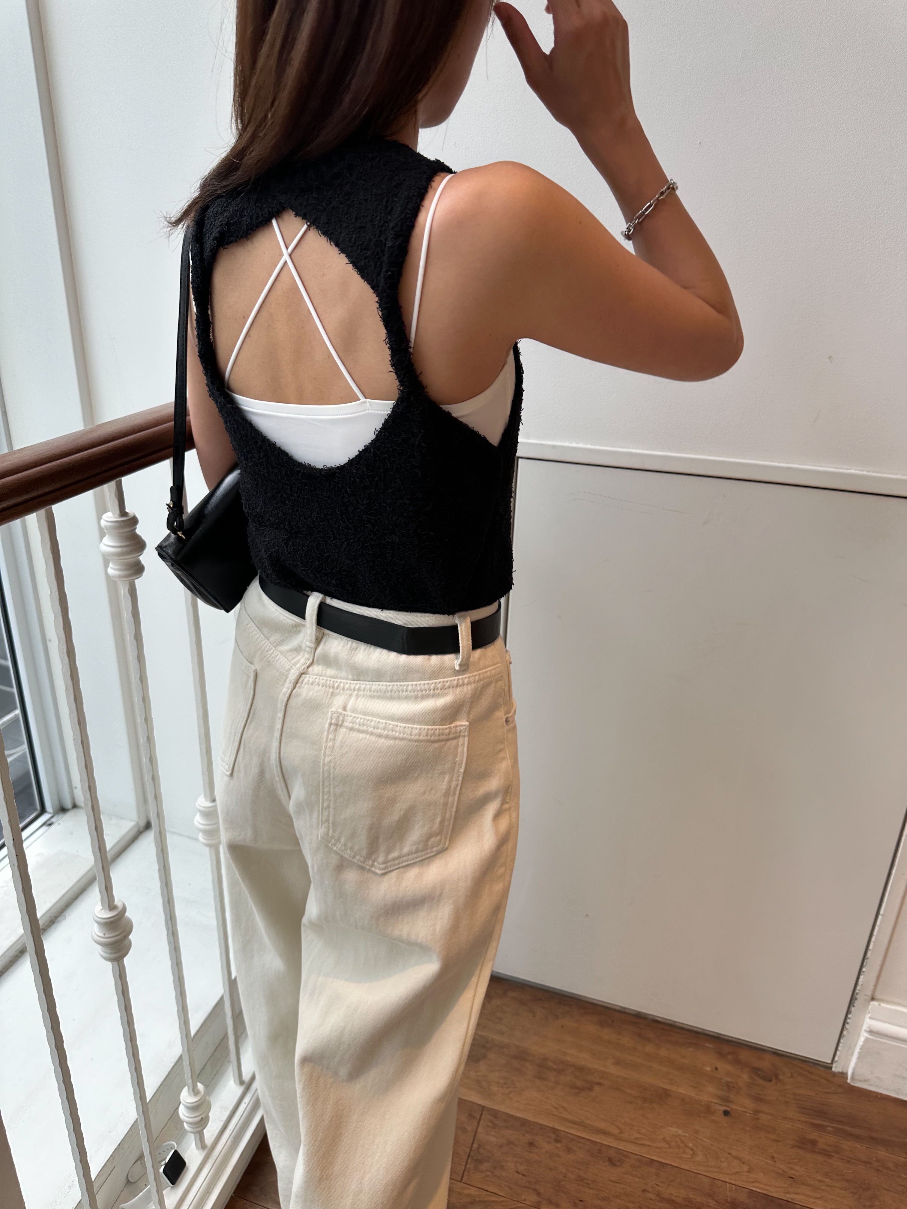 Back open knit tops