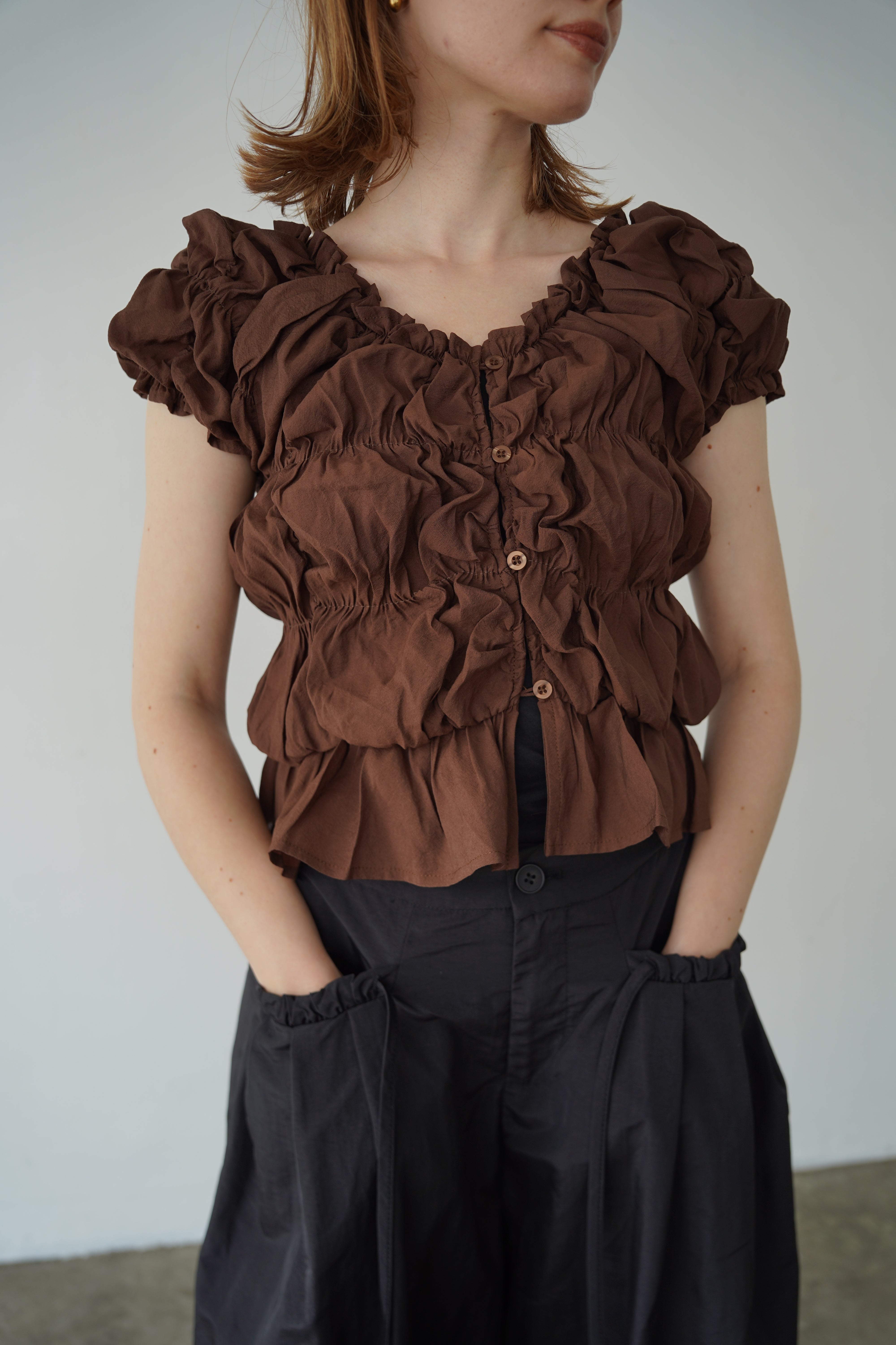 Shirring  puff volume tops