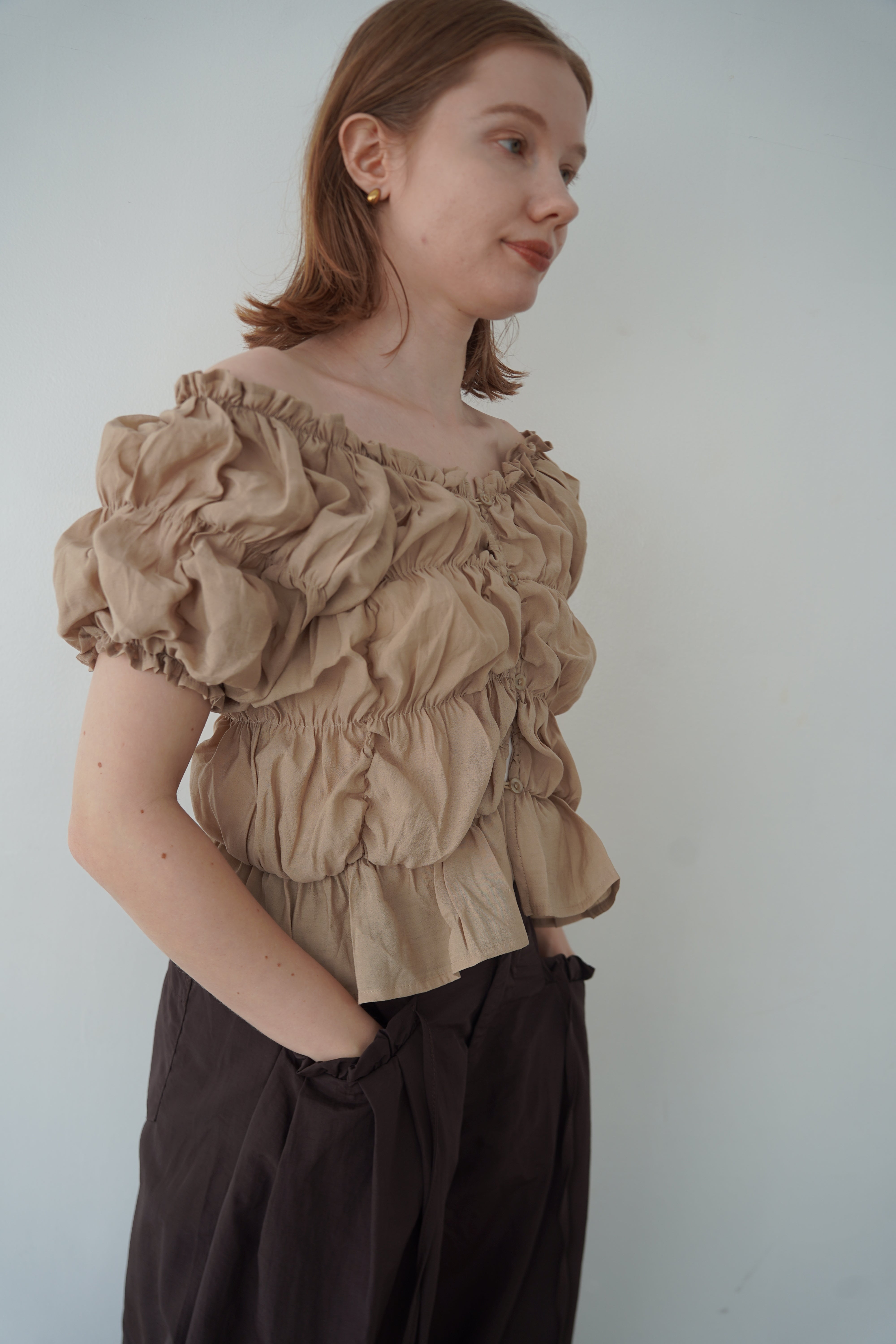 Shirring  puff volume tops