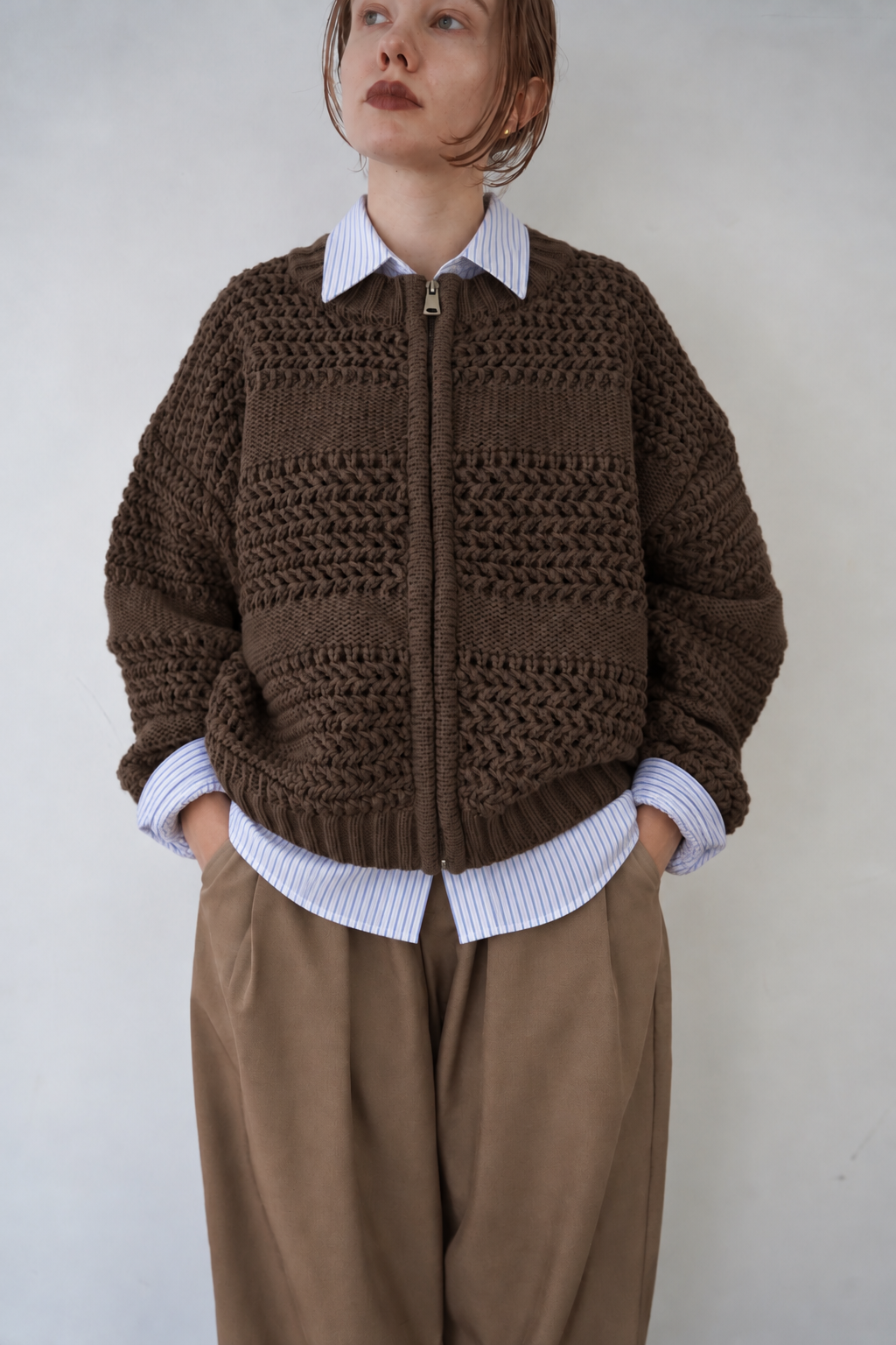 Low Gauge Texture Zip Cardigan