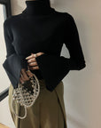 Sleeve flare knit turtle  tops