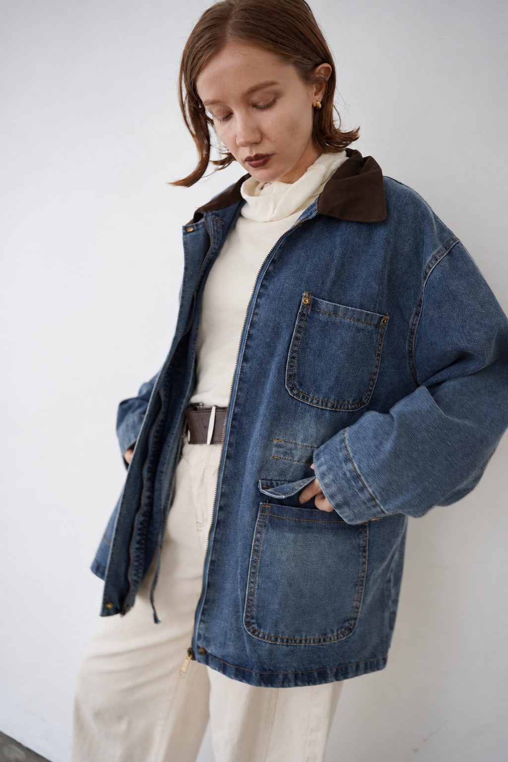 Corduroy Collar Two-Tone Jacket