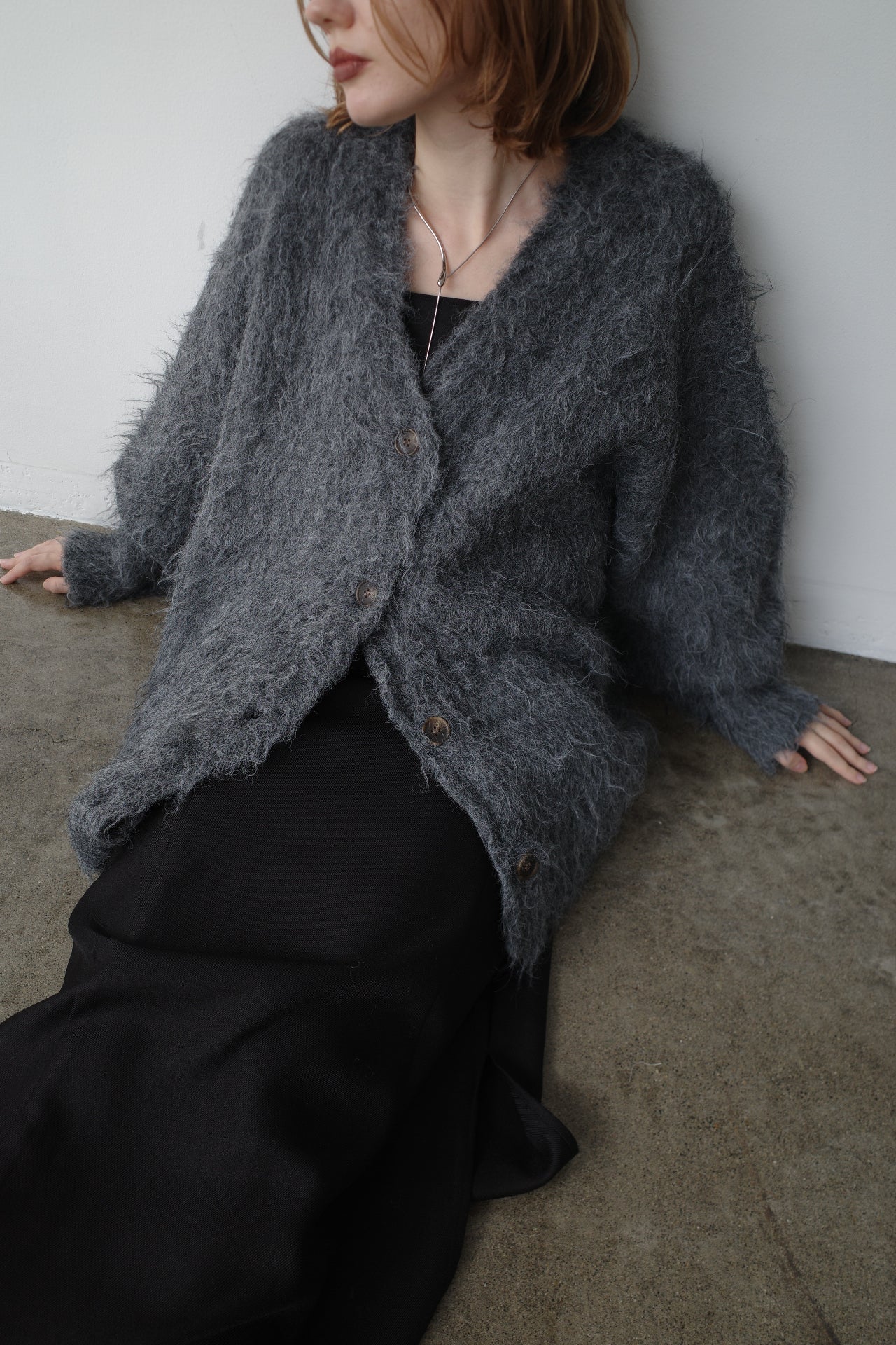 Shaggy mohair long cardigan