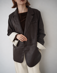 Bi-color cuffs leather jacket