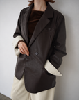 Bi-color cuffs leather jacket