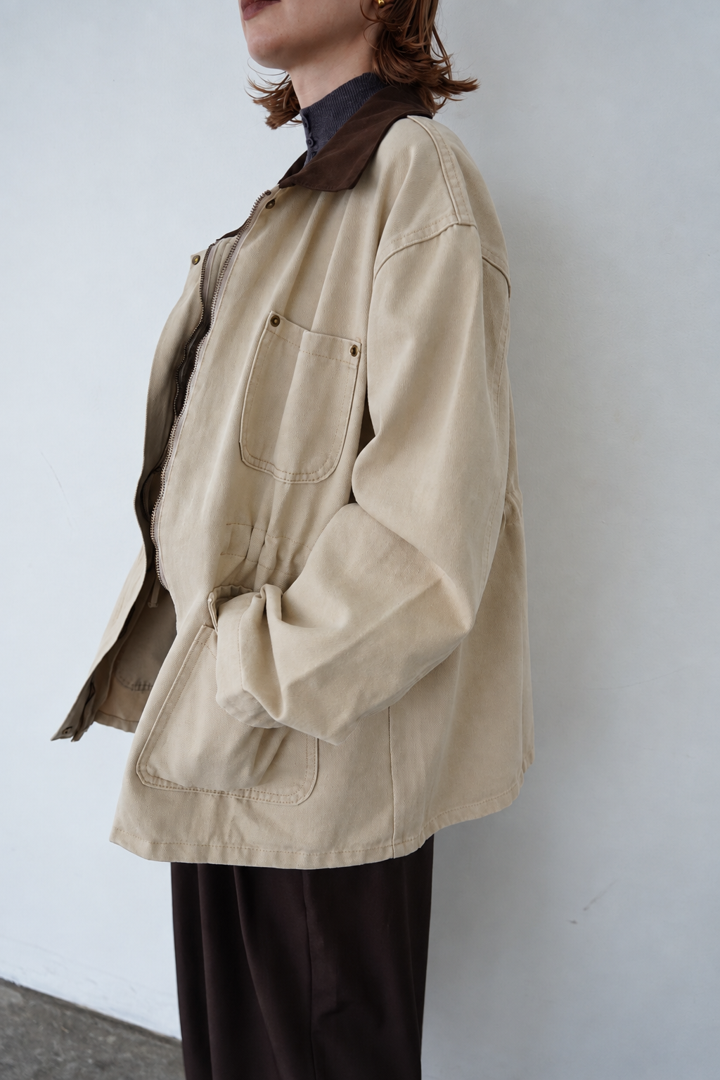 Corduroy Collar Two-Tone Jacket