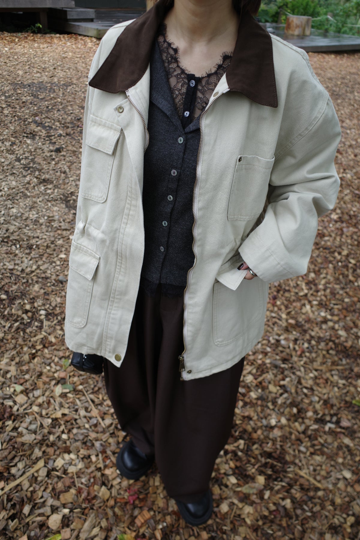 Corduroy Collar Two-Tone Jacket
