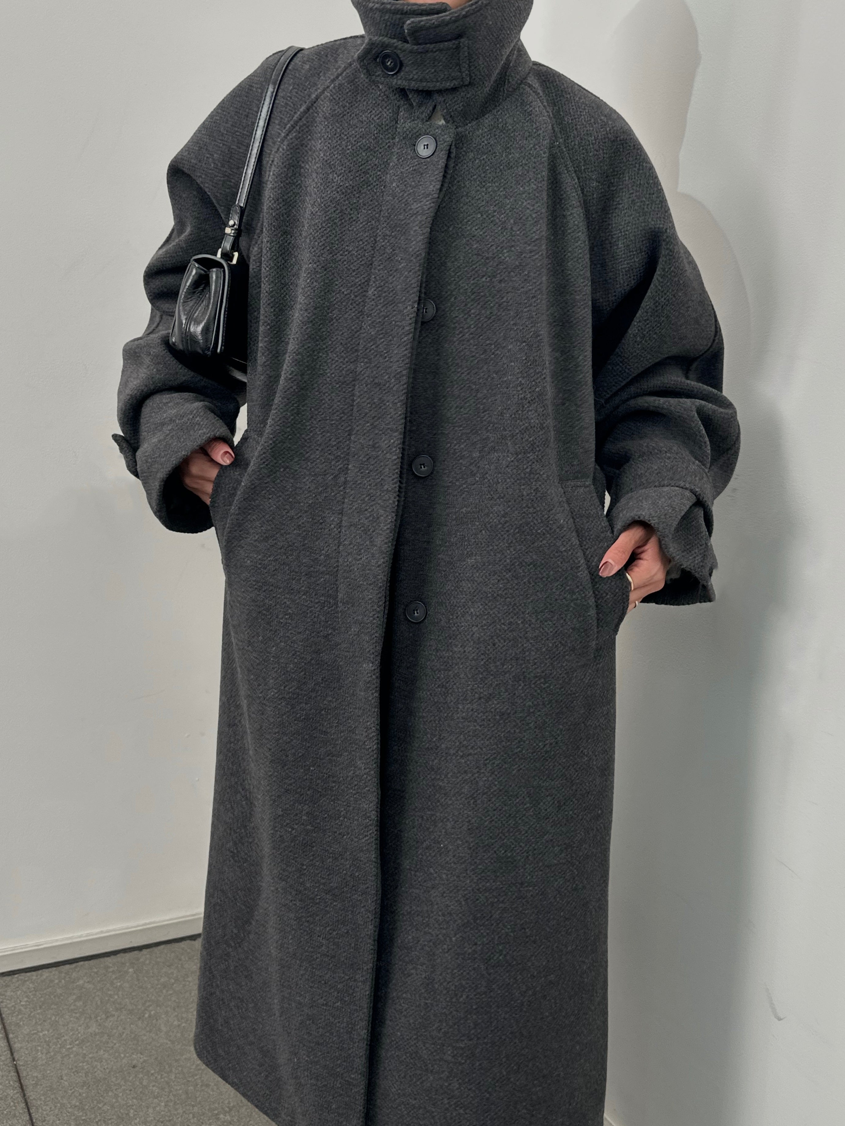 Fabric stand collar long coat