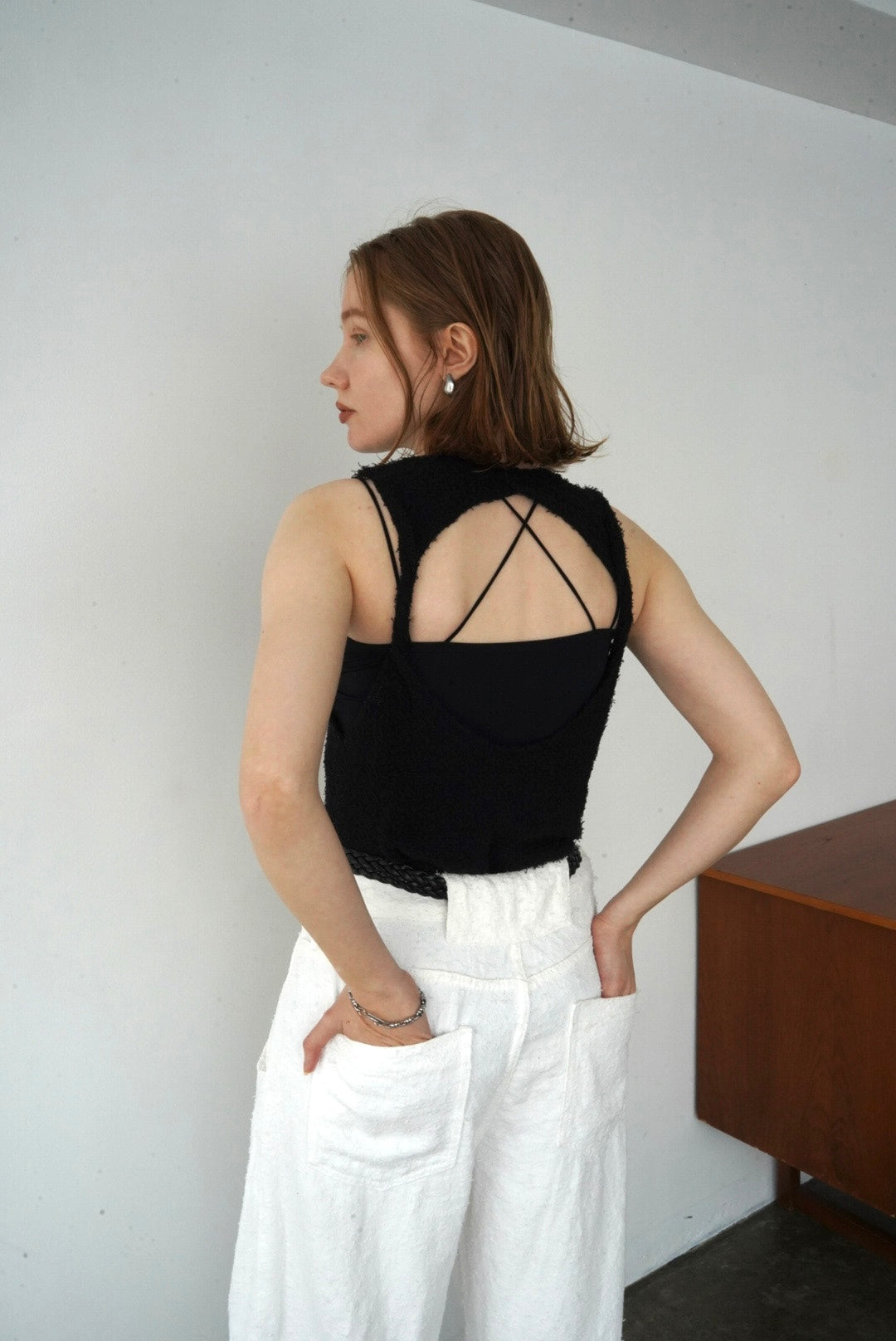 Back open knit tops