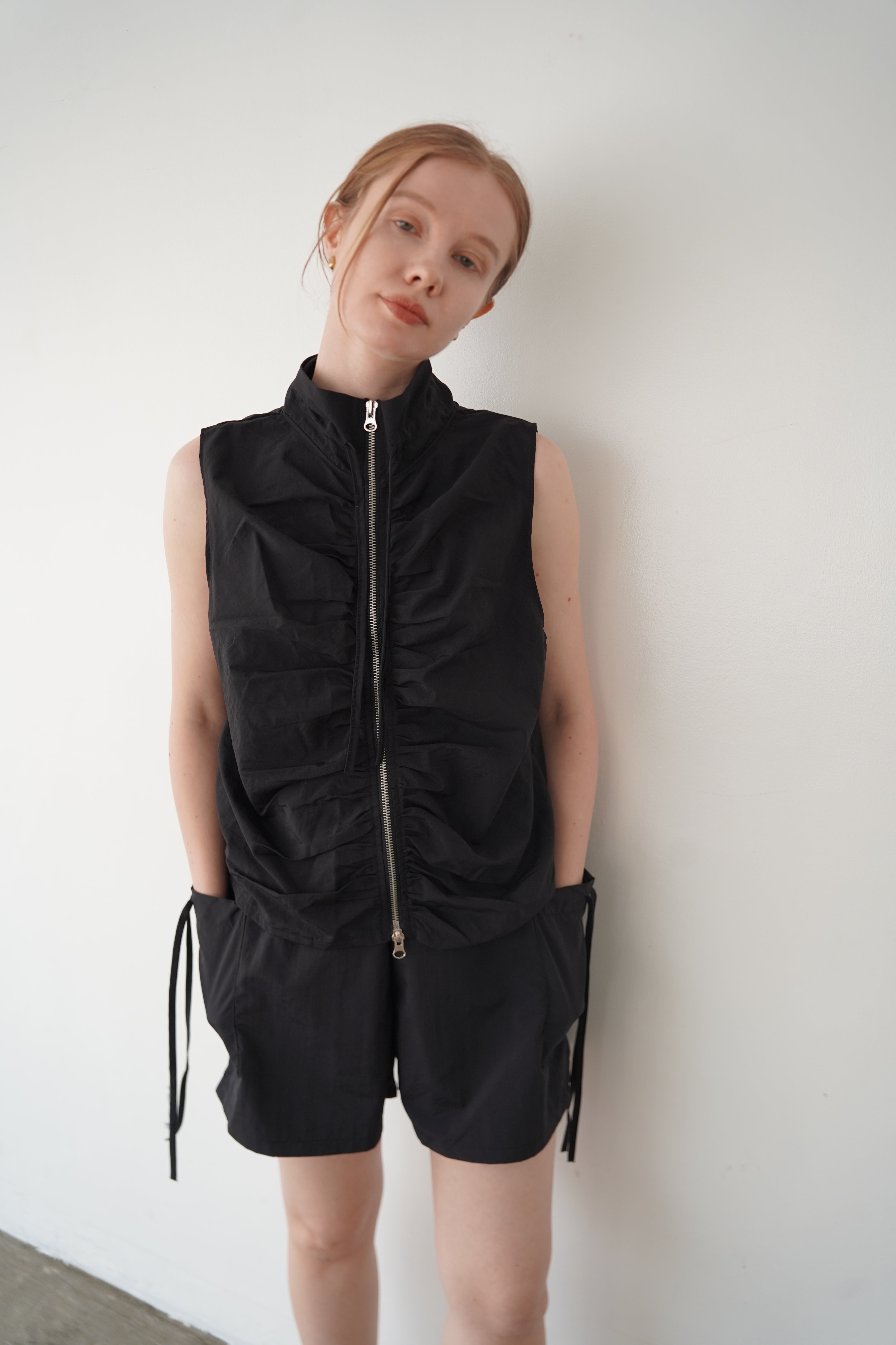 Zip gather half pants SETUP