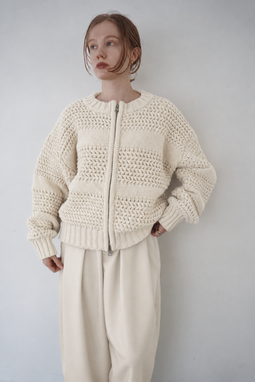 Low Gauge Texture Zip Cardigan