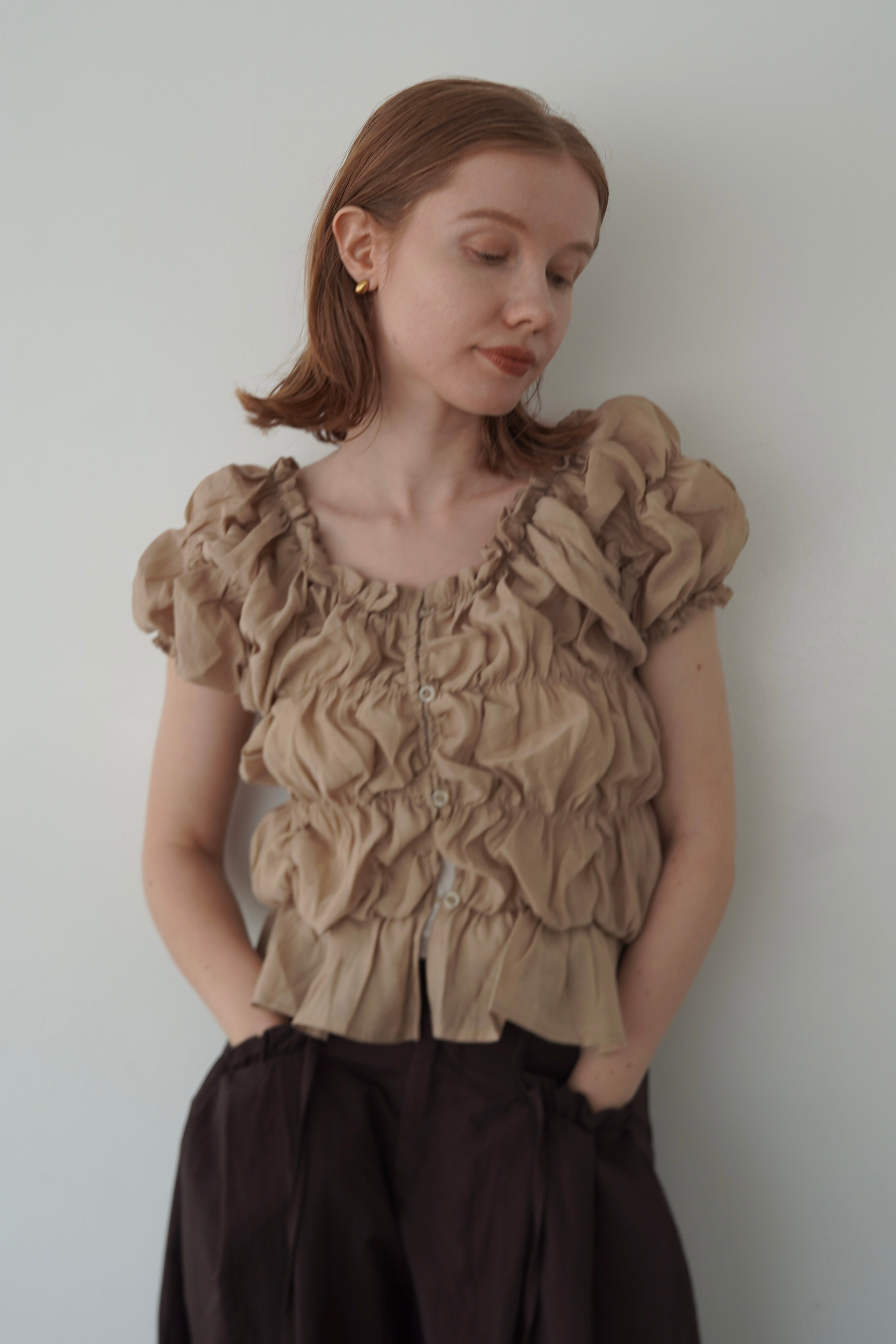 Shirring  puff volume tops