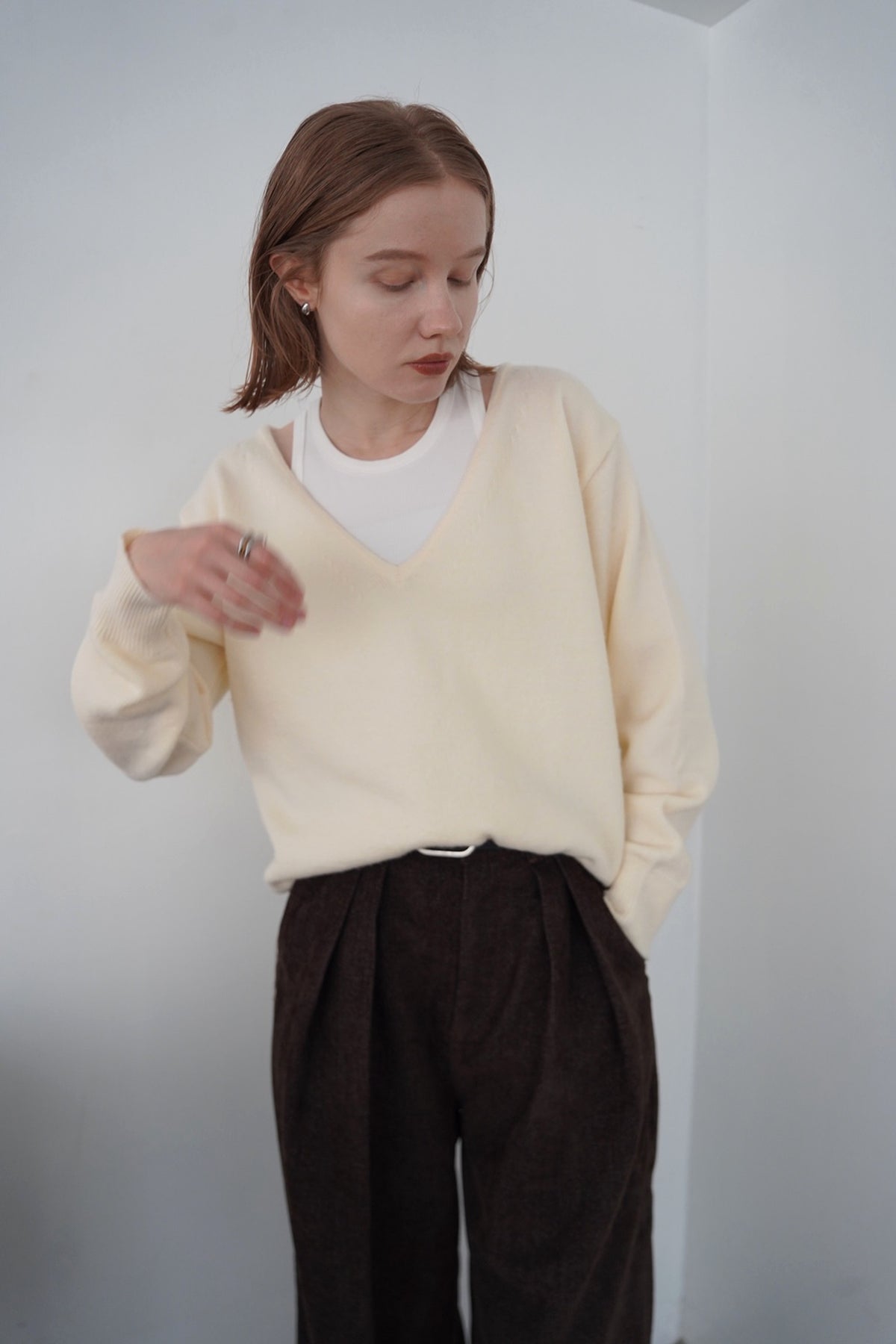 【予約販売】-10月下旬発送-Deep Vneck layered knit SET
