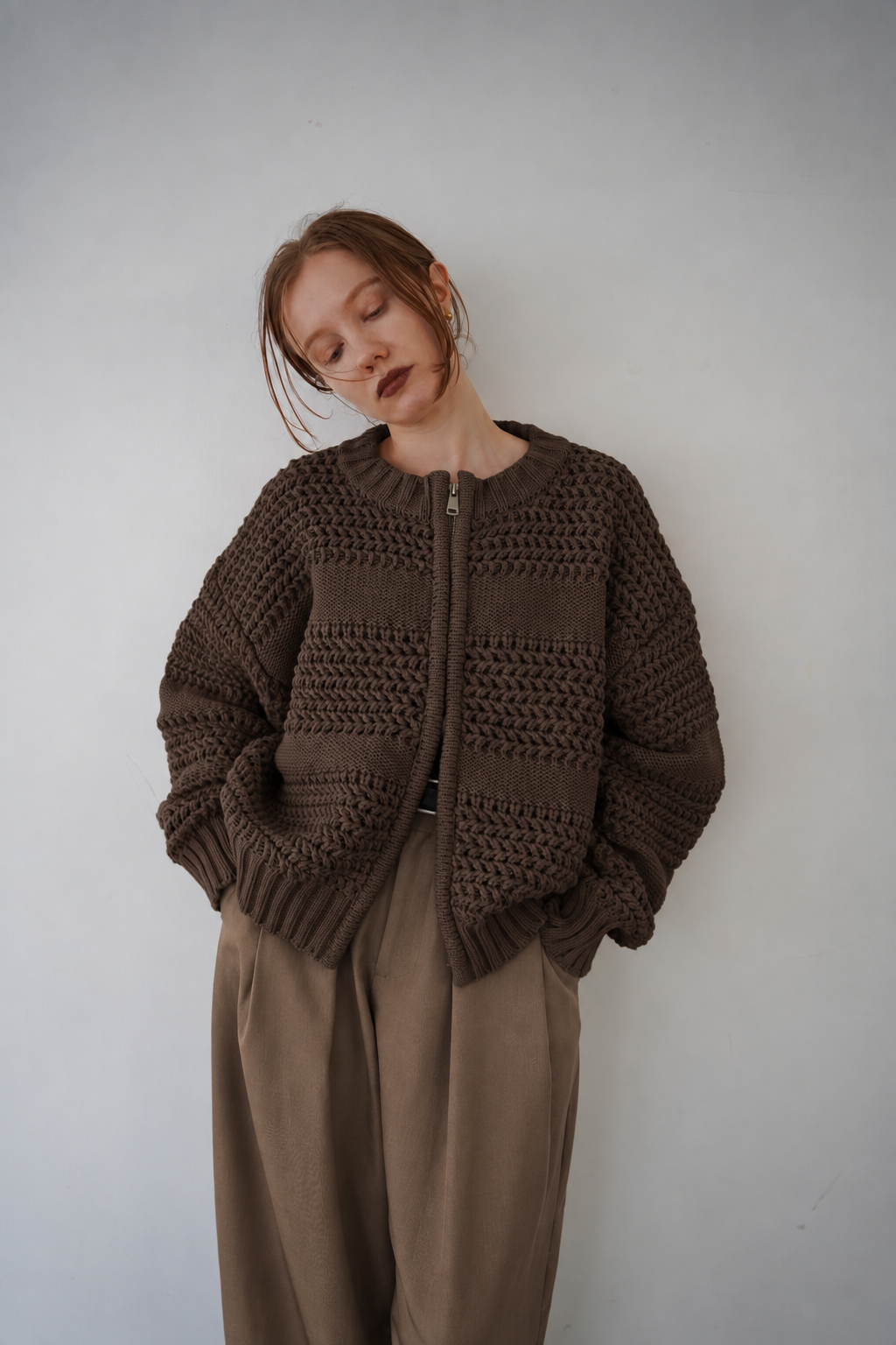 Low Gauge Texture Zip Cardigan