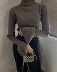 Sleeve flare knit turtle  tops