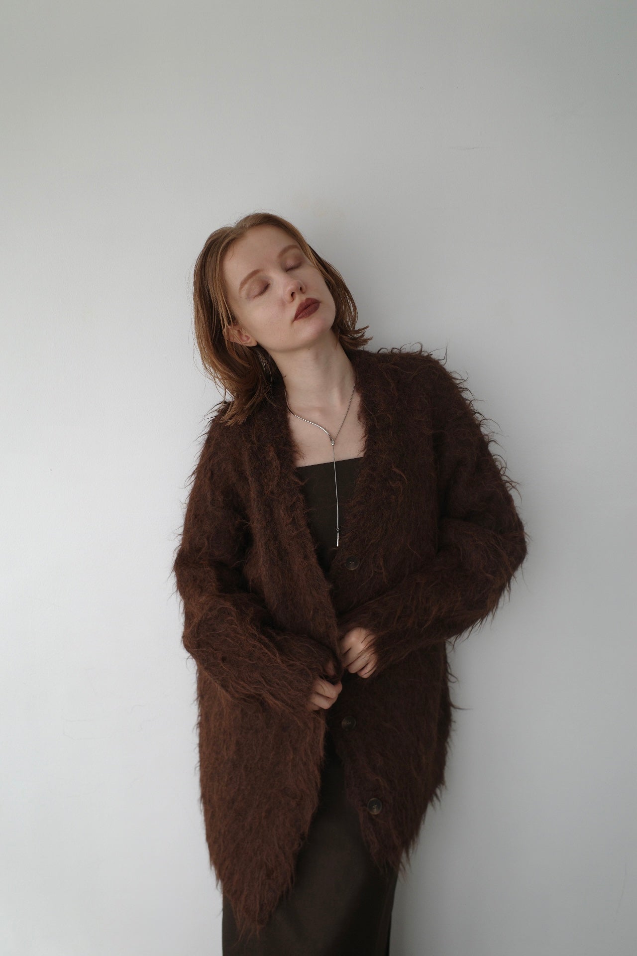 Shaggy mohair long cardigan