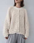 Chunky hand knit crew neck cardigan