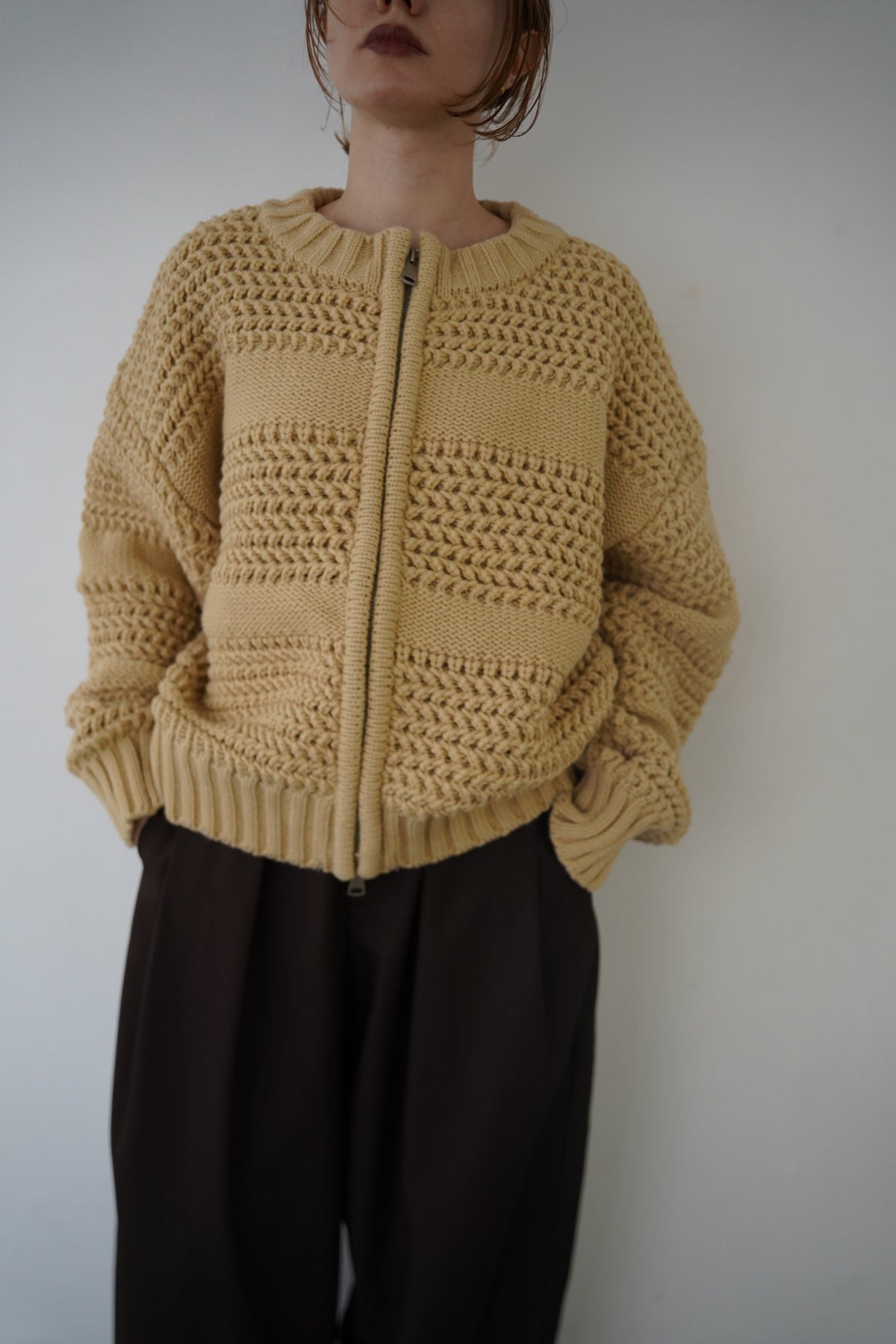 Low Gauge Texture Zip Cardigan