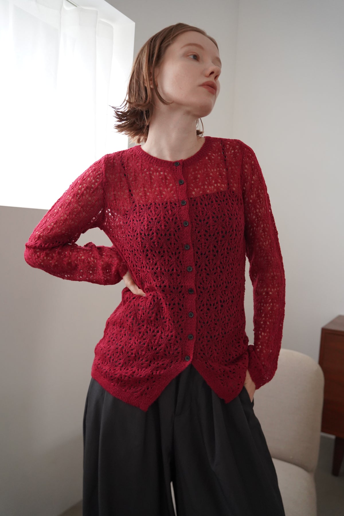 Mohair Touch Openwork Cardigan