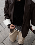 Bi-color cuffs leather jacket