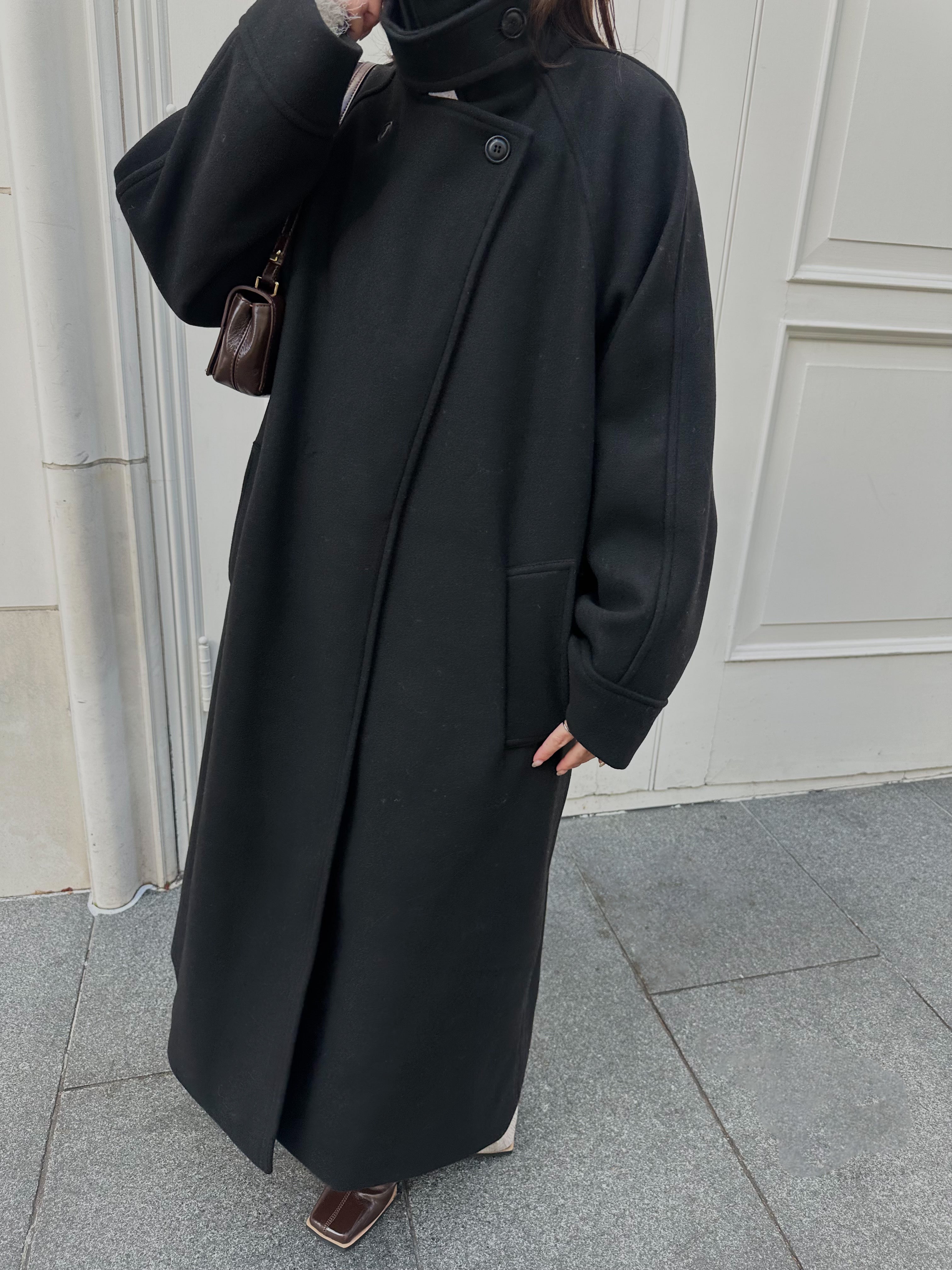 Stand neck Raglan sleeve long coat