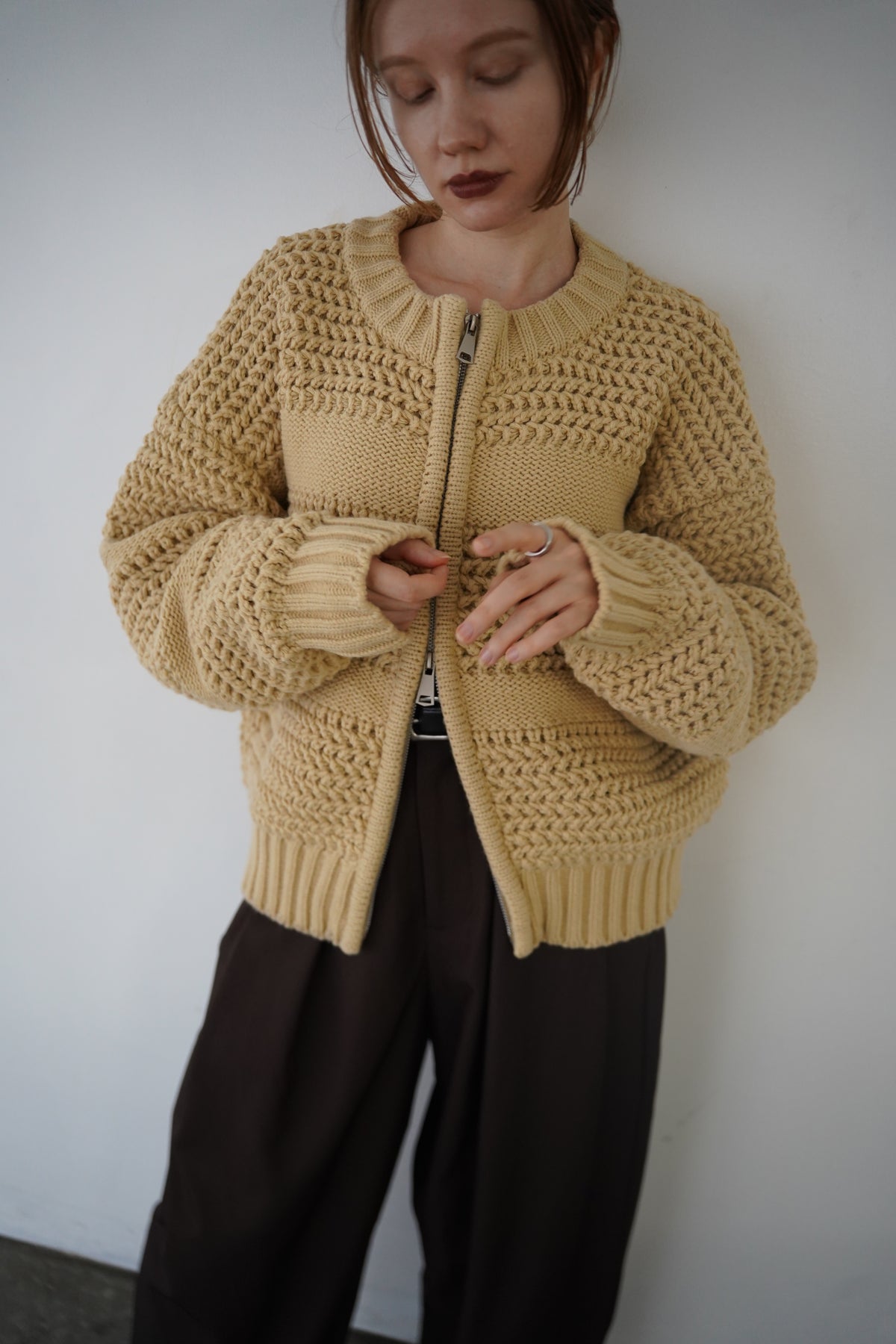 Low Gauge Texture Zip Cardigan