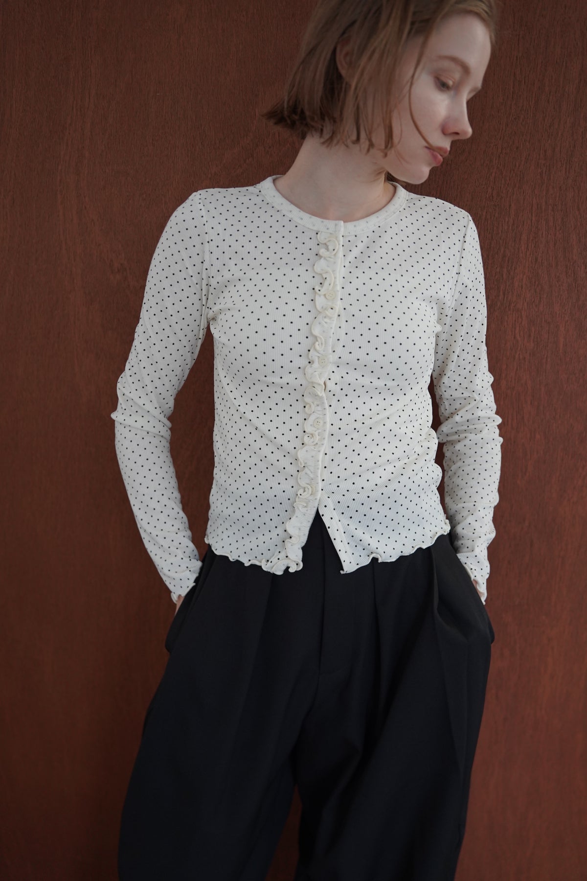 Dot frill cardigan