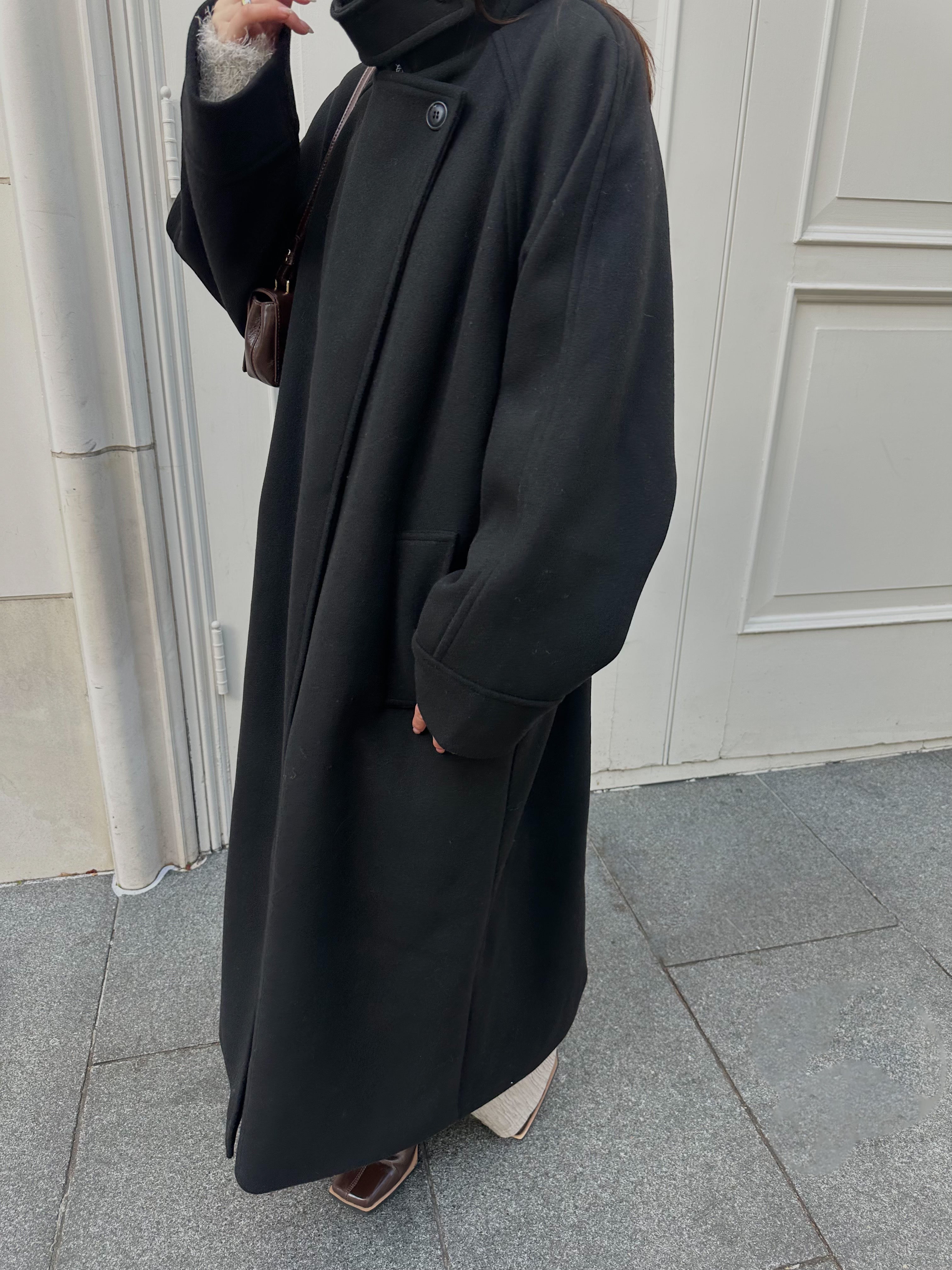 Stand neck Raglan sleeve long coat