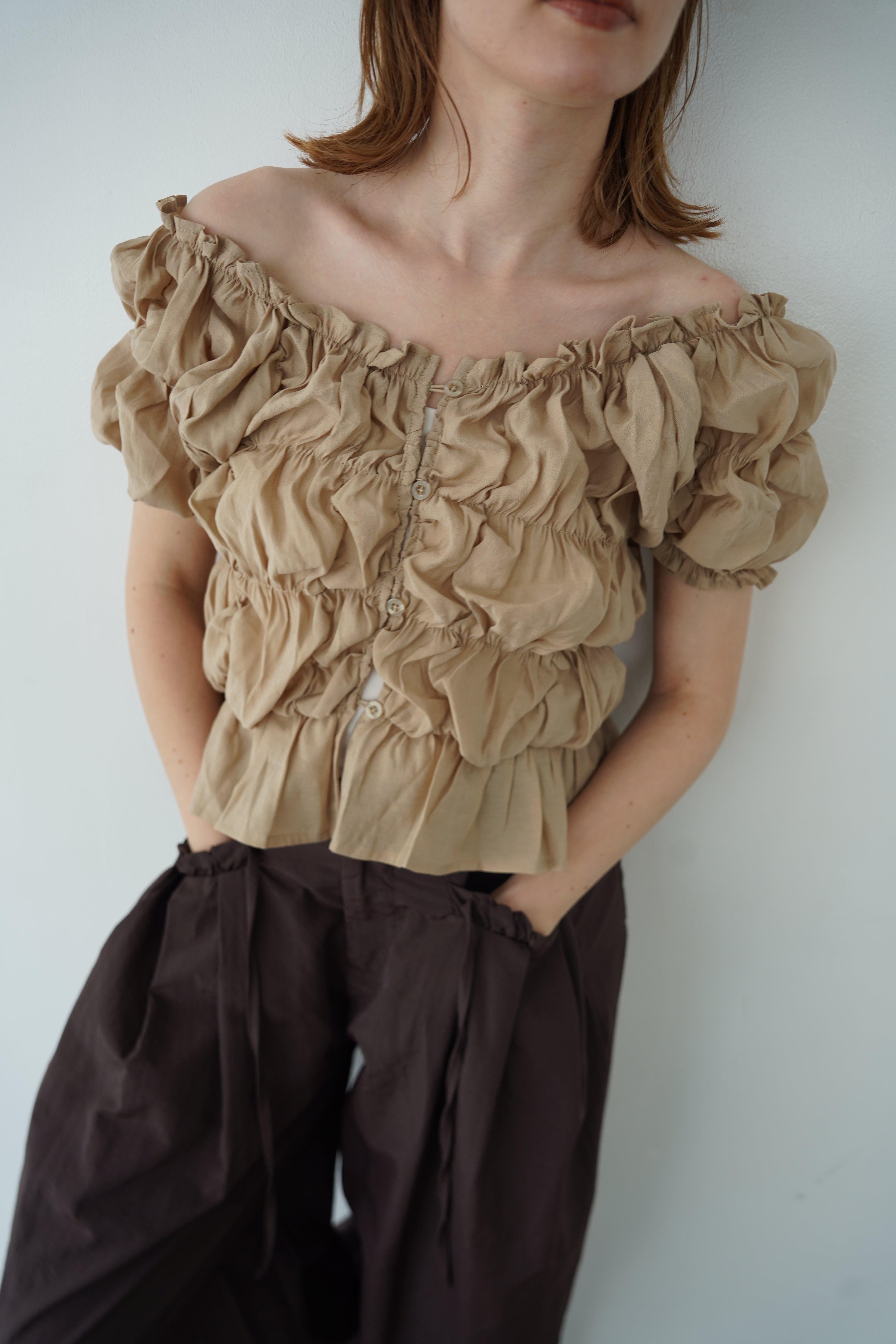 Shirring  puff volume tops