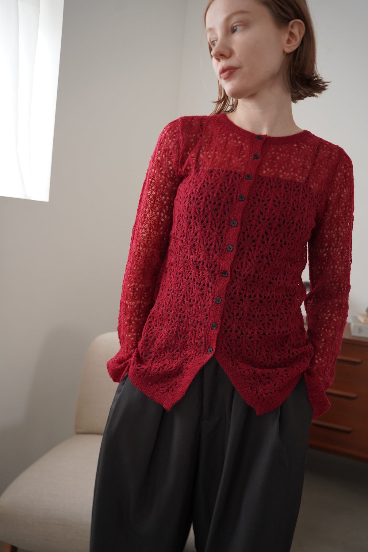 Mohair Touch Openwork Cardigan