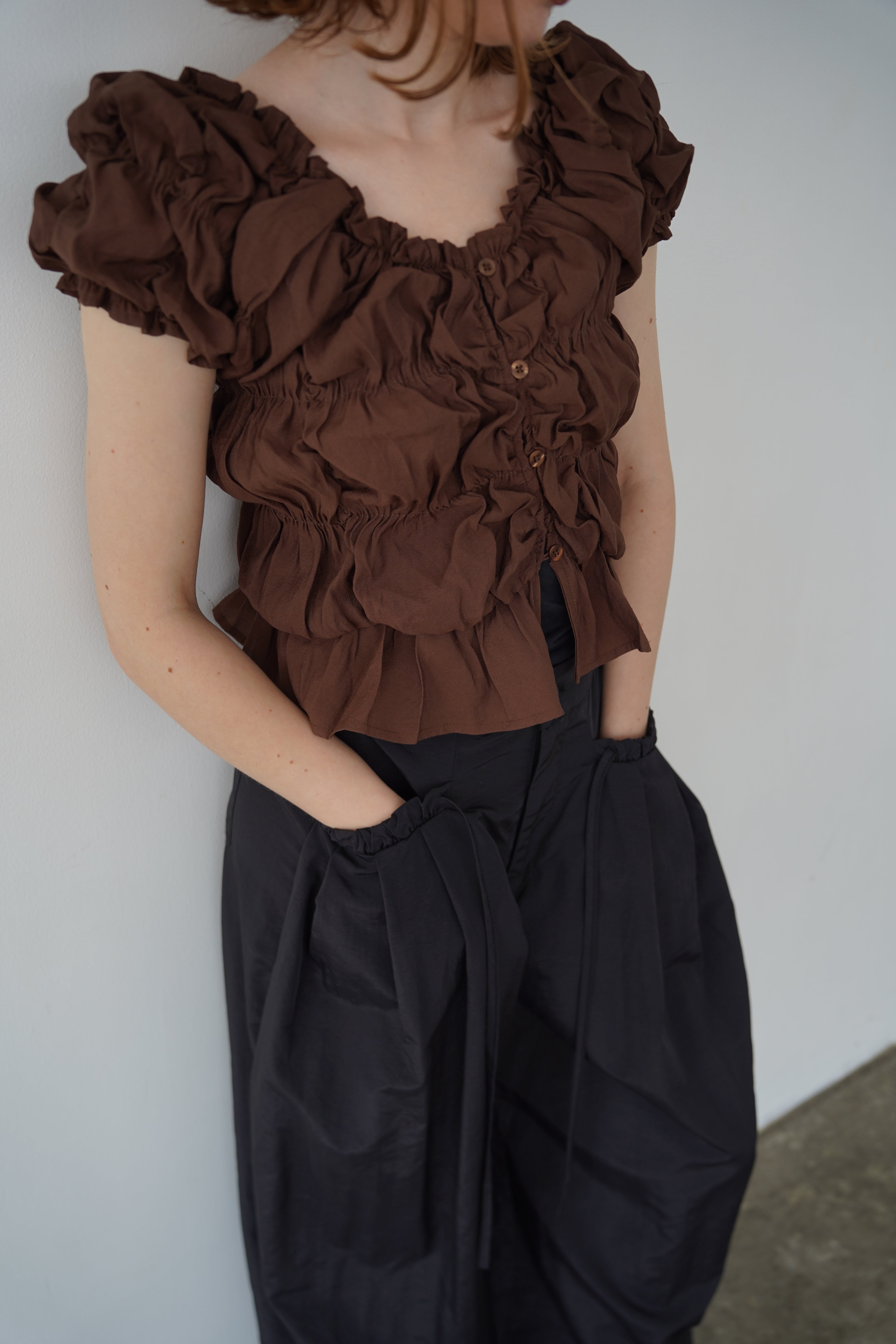 Shirring  puff volume tops