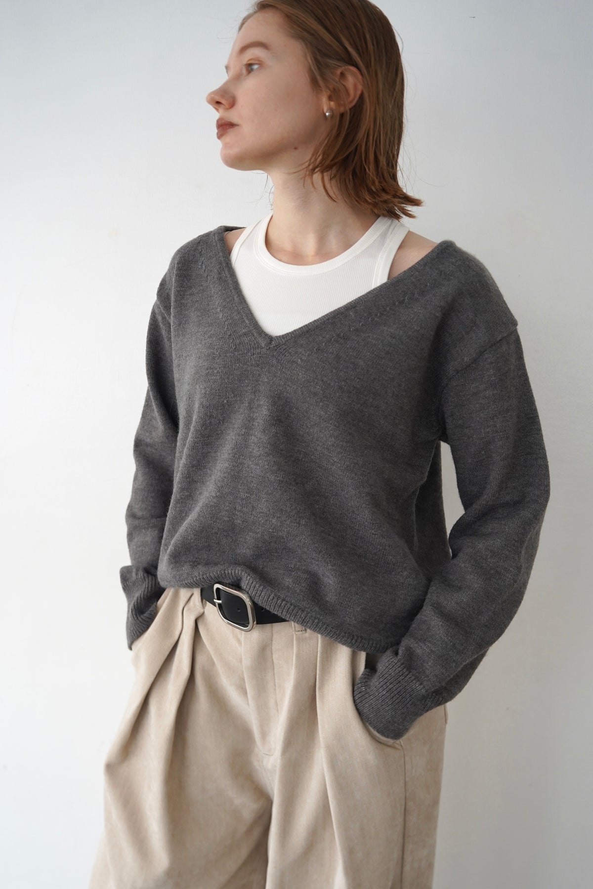 【予約販売】-10月下旬発送-Deep Vneck layered knit SET
