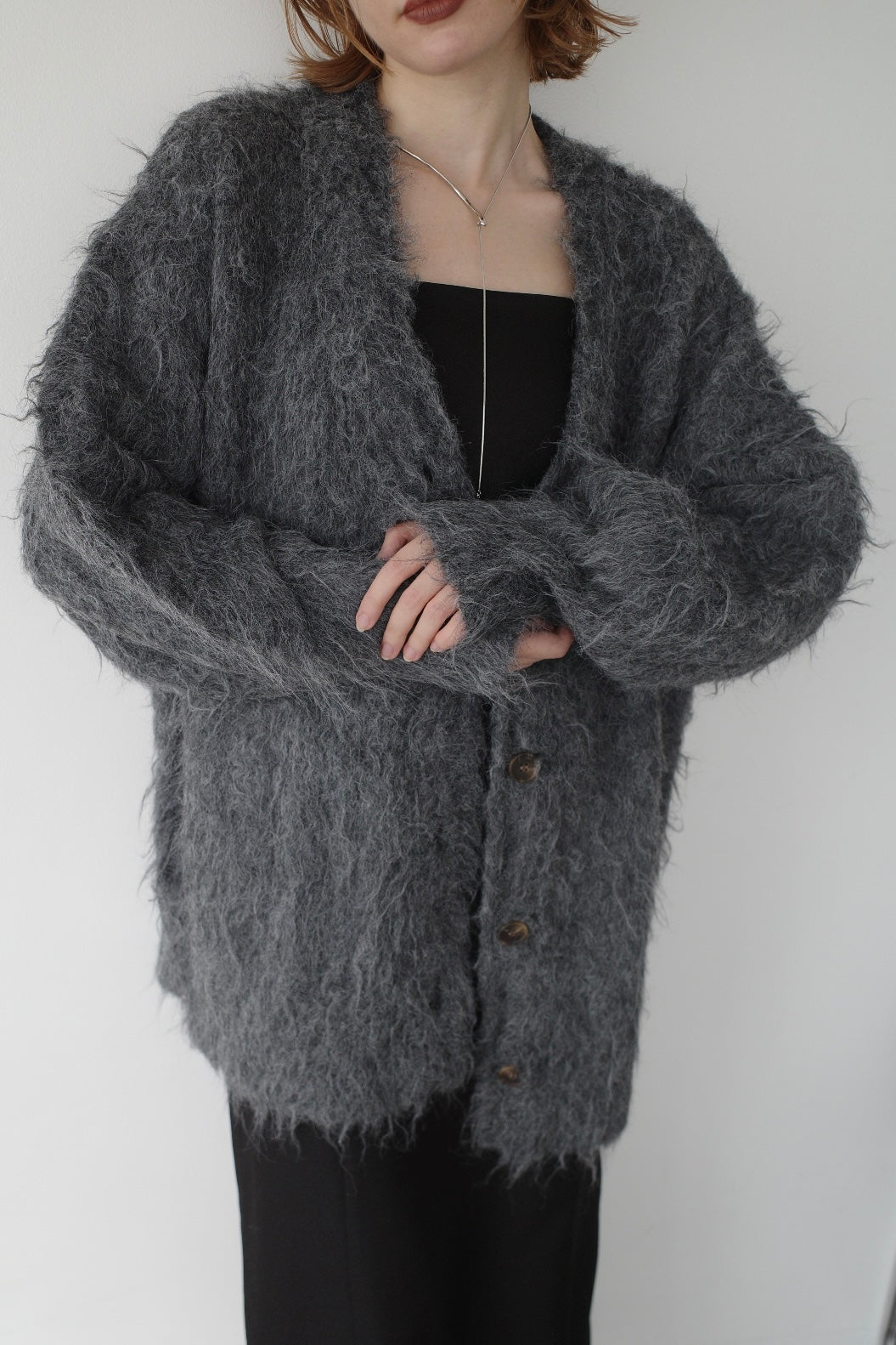 Shaggy mohair long cardigan