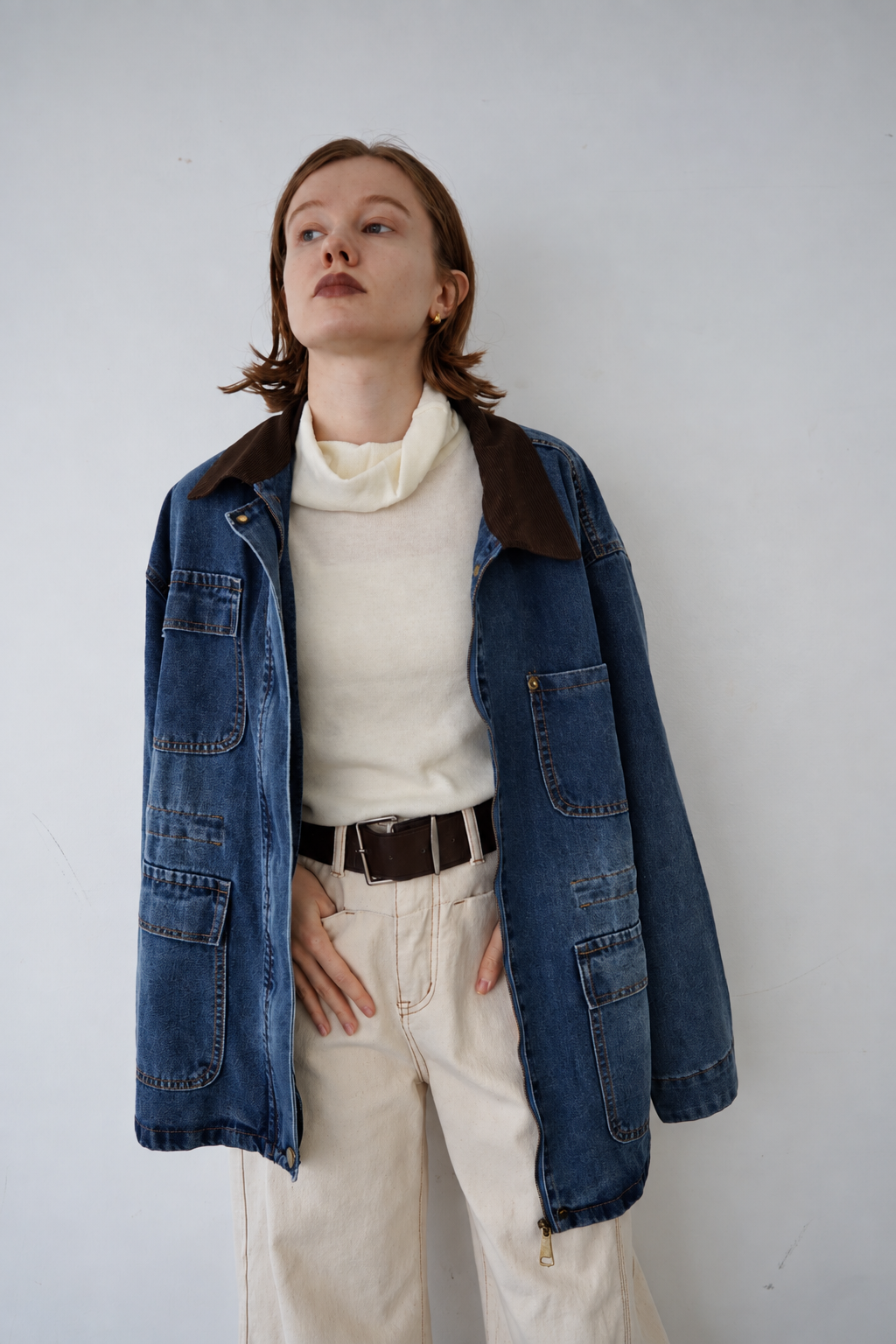Corduroy Collar Two-Tone Jacket