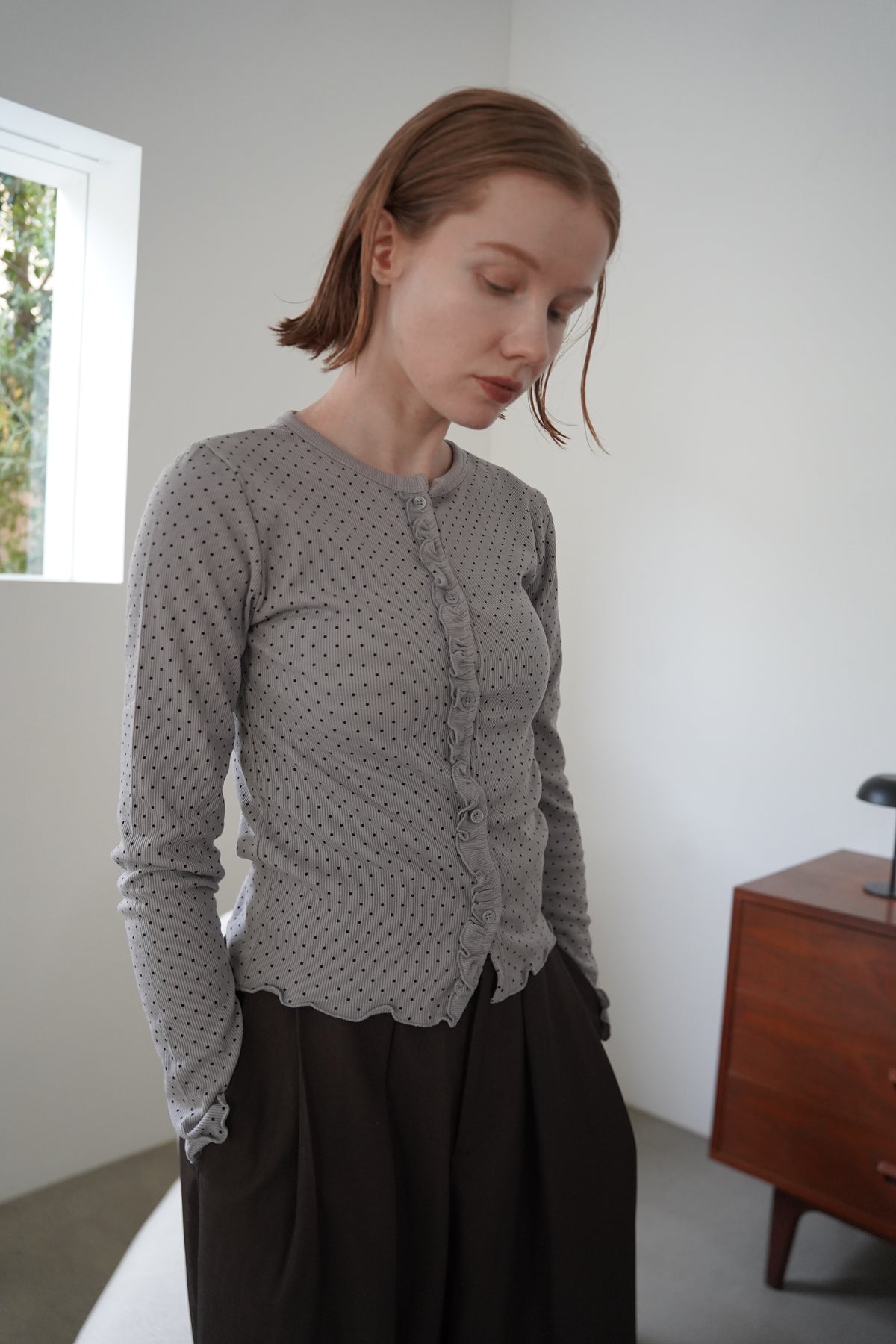 Dot frill cardigan
