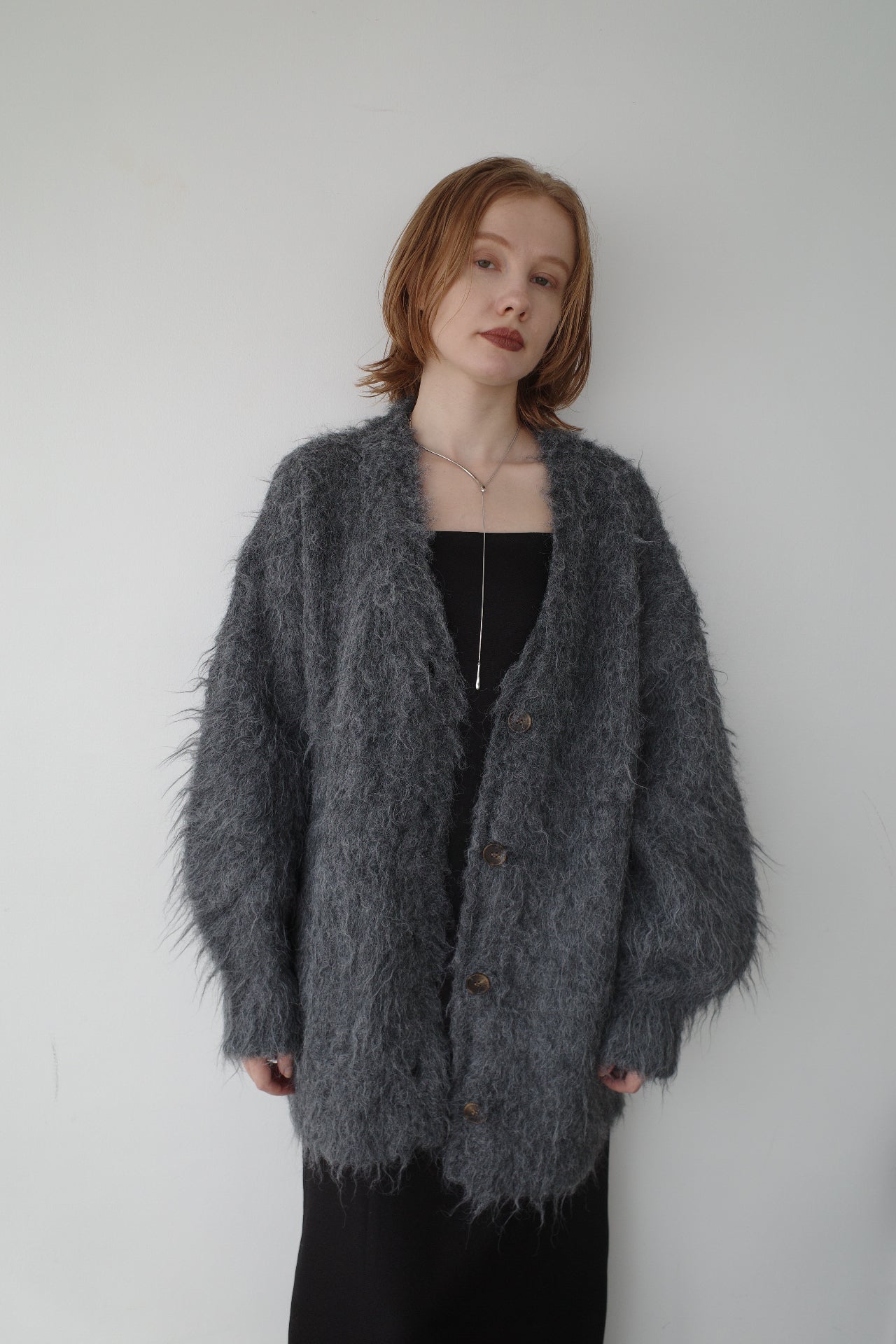 Shaggy mohair long cardigan