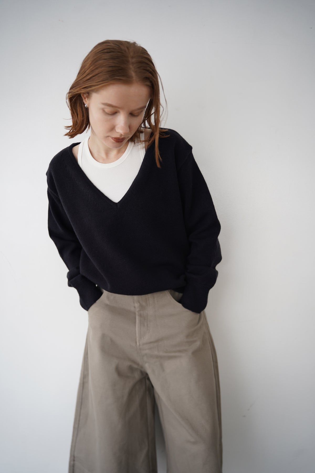 【予約販売】-10月下旬発送-Deep Vneck layered knit SET