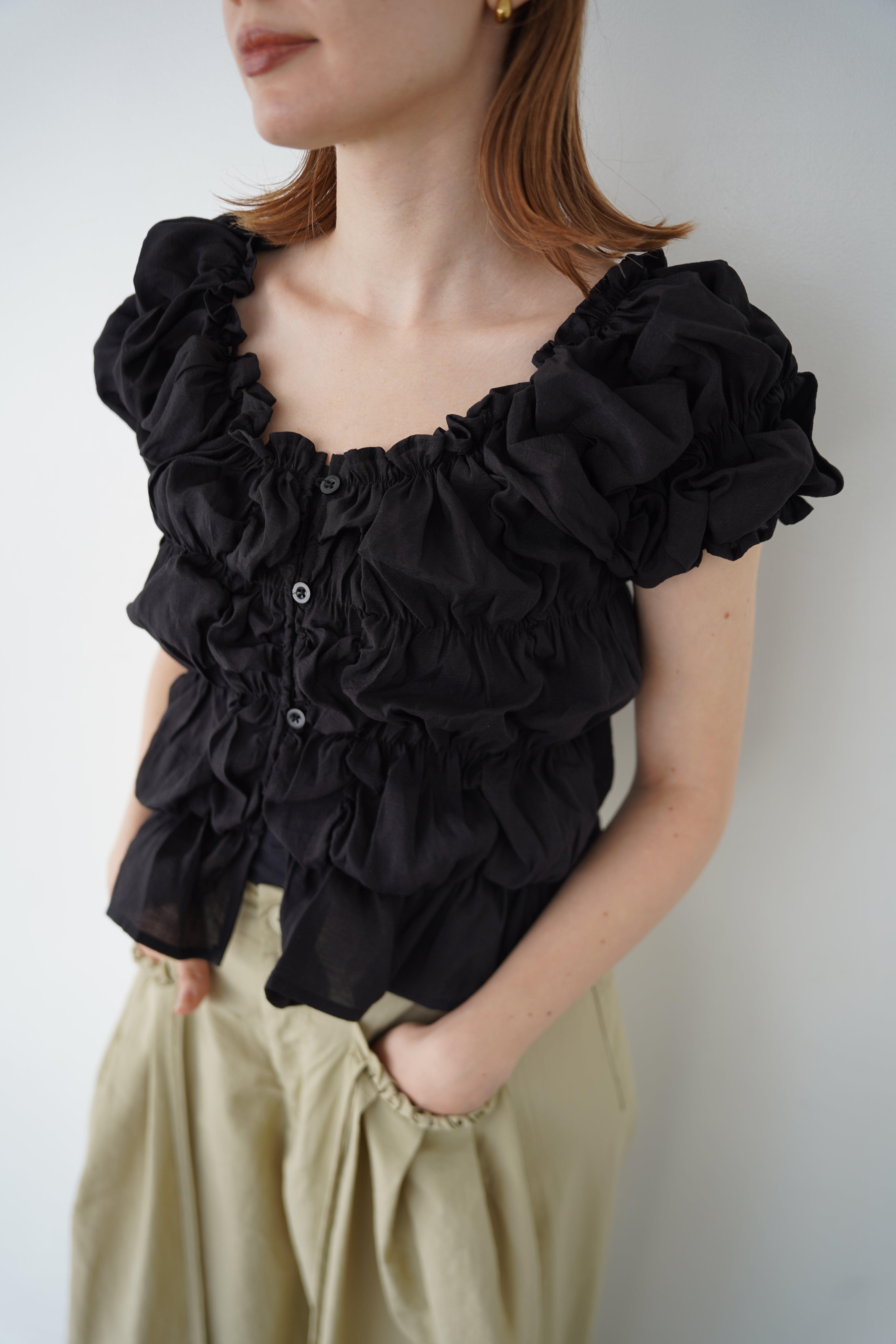 Shirring  puff volume tops