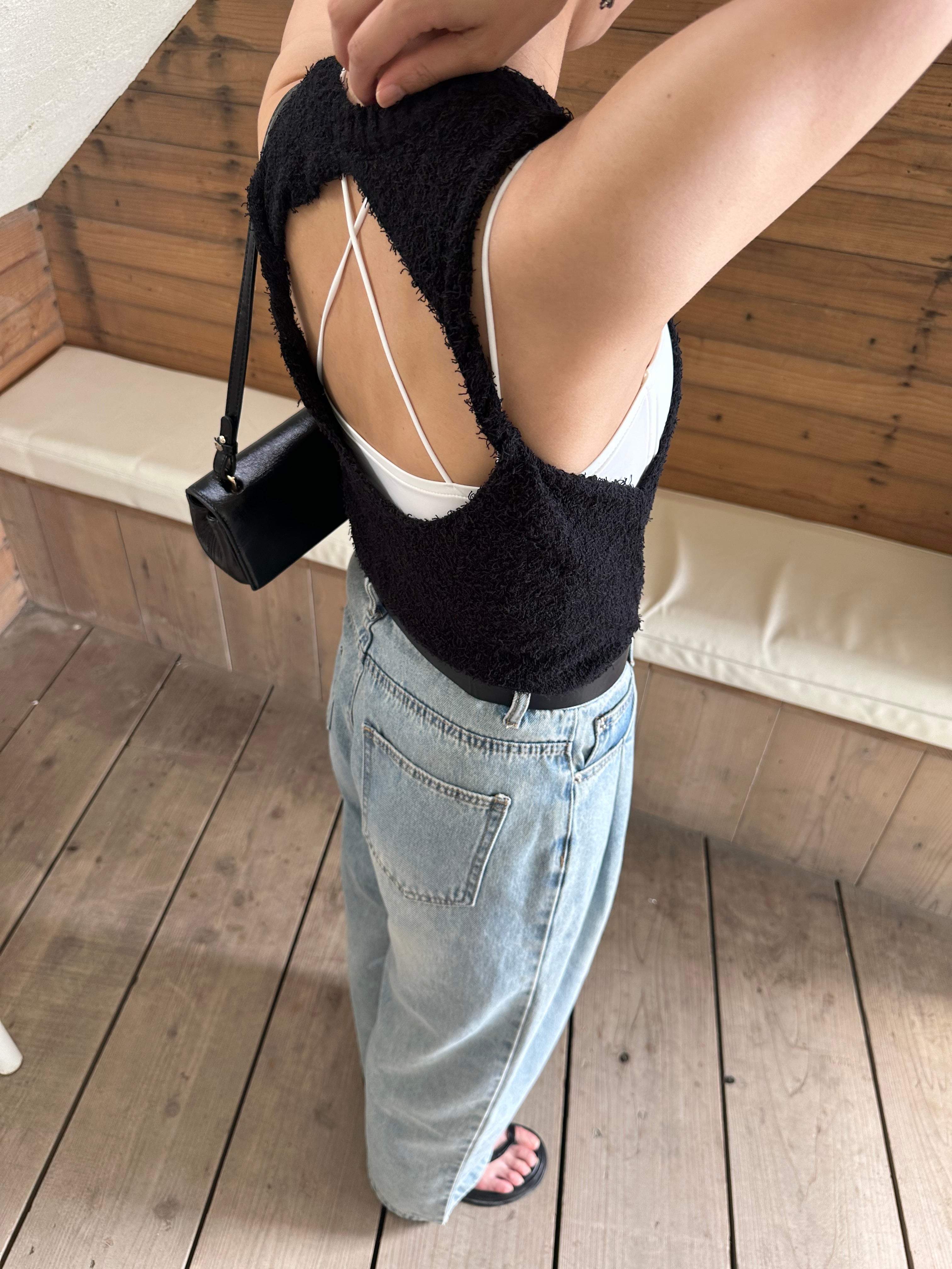 Back open knit tops