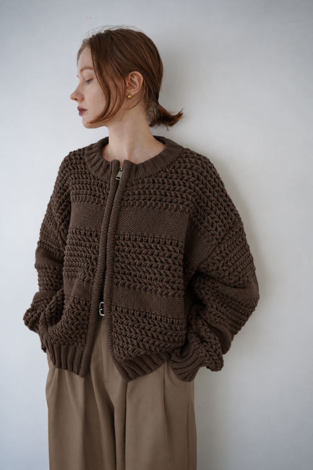 Low Gauge Texture Zip Cardigan