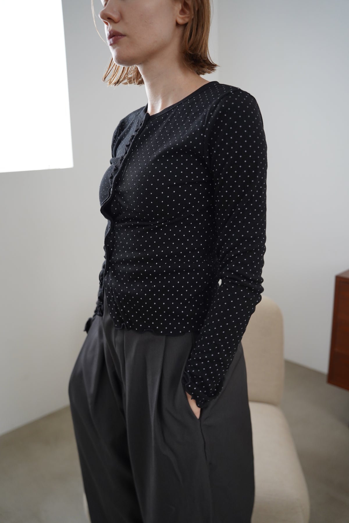 Dot frill cardigan