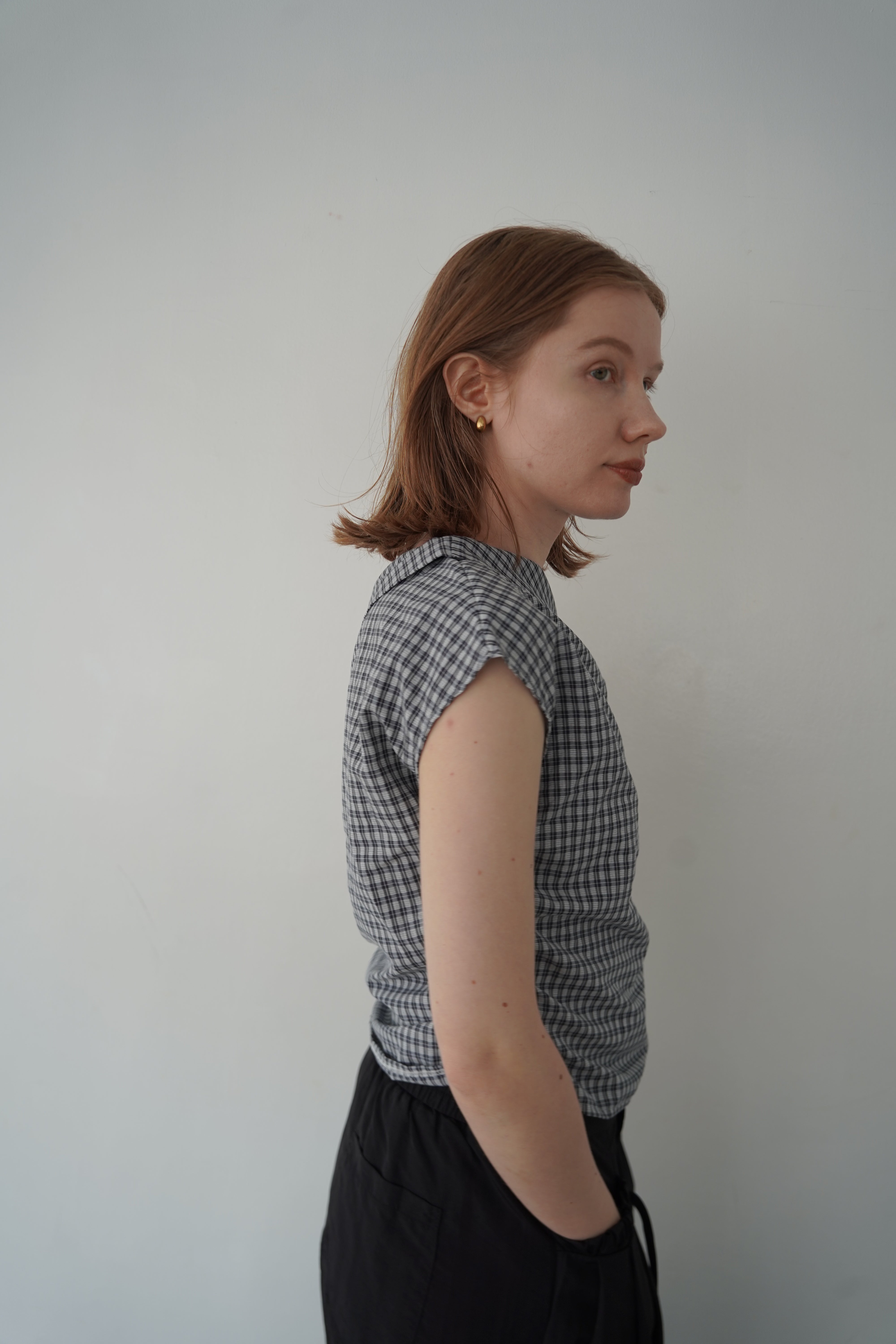 Asymmetry check blouse